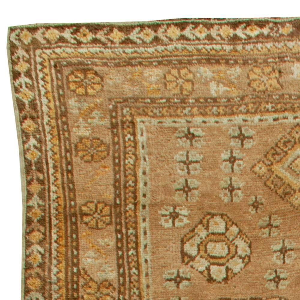 Antique Turkish Oushak Brown Handwoven Wool Rug In Good Condition For Sale In New York, NY