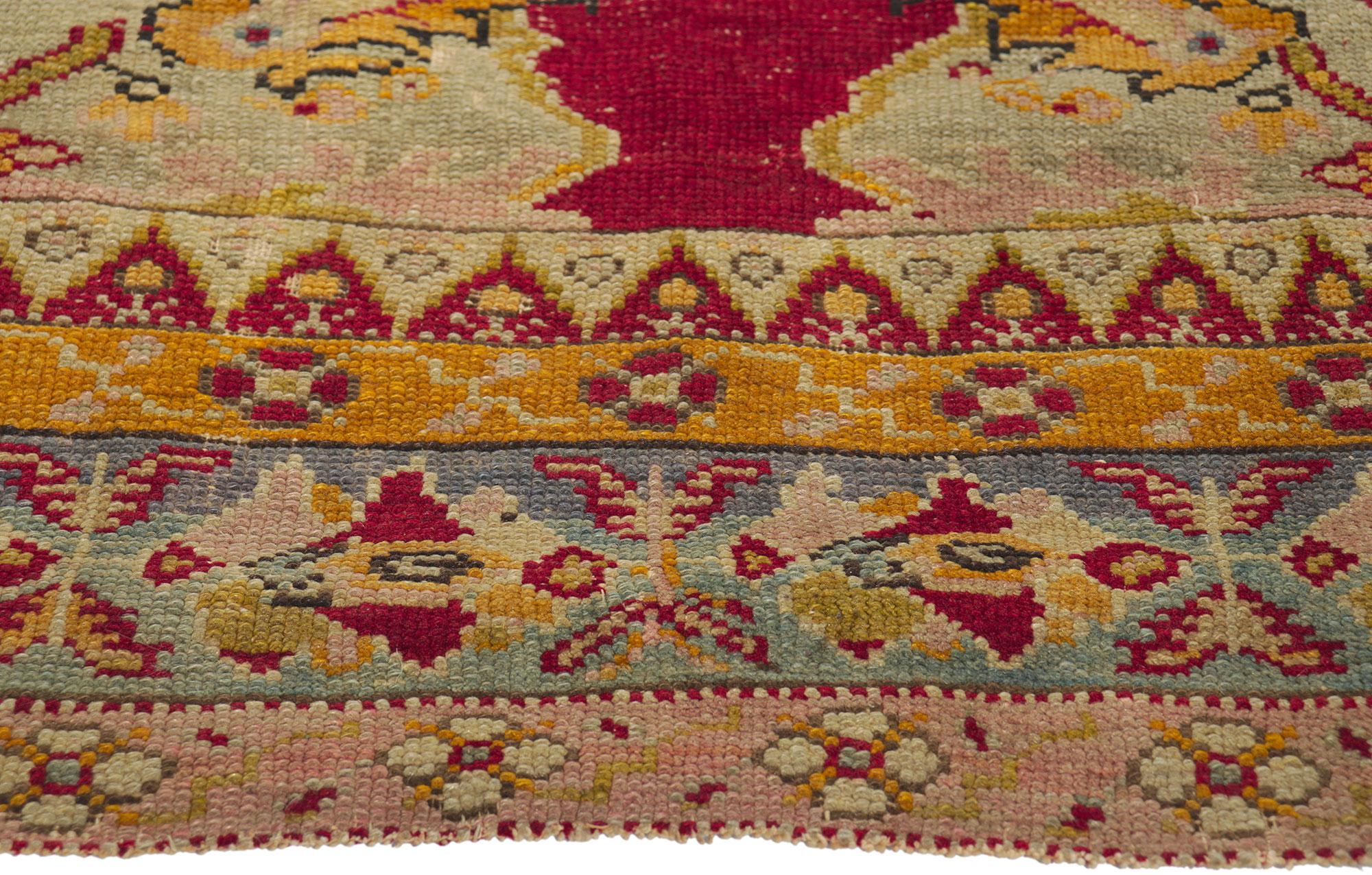 Antique Turkish Oushak Rug In Distressed Condition For Sale In Dallas, TX