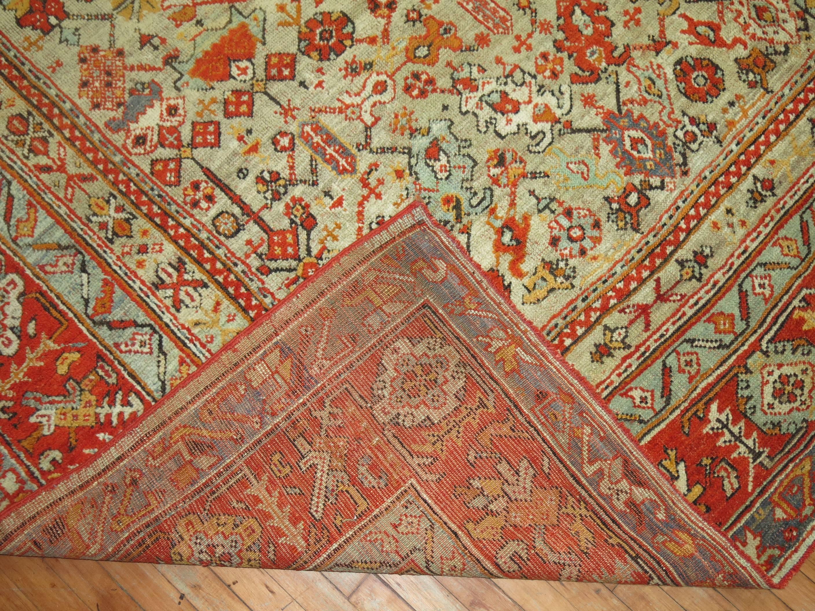 Phenomenal Antique Turkish Oushak Rug In Good Condition For Sale In New York, NY