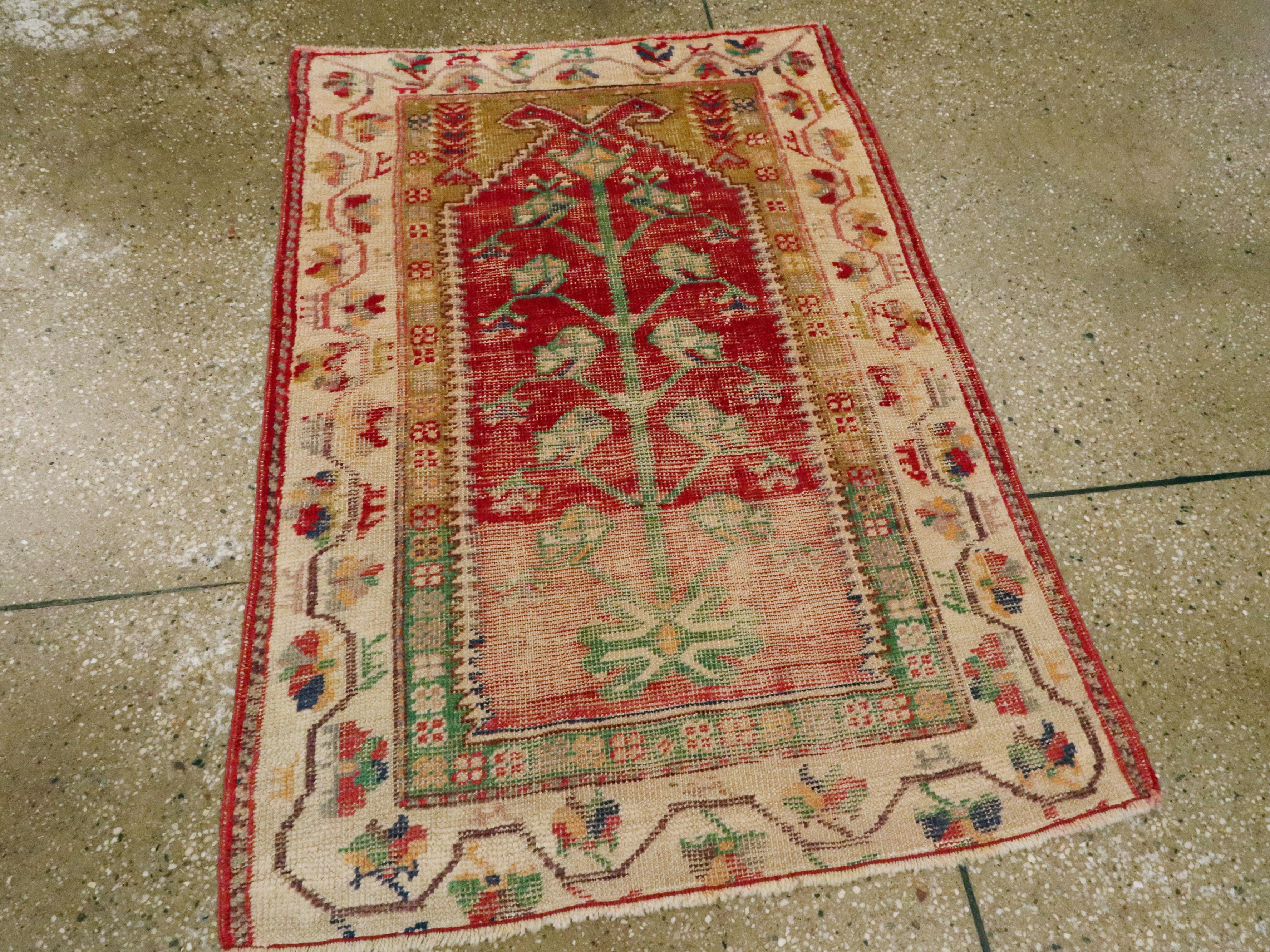 Hand-Knotted Distressed Antique Turkish Oushak Rug For Sale