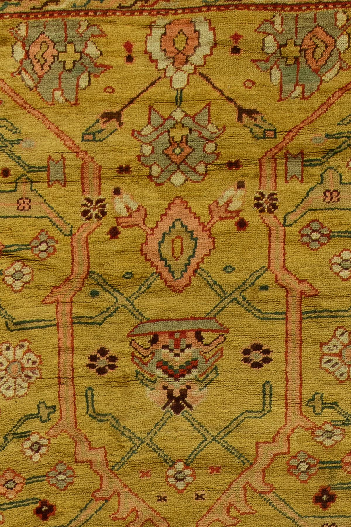 Zabihi Collection Large Green Antique Turkish Oushak Rug In Good Condition For Sale In New York, NY