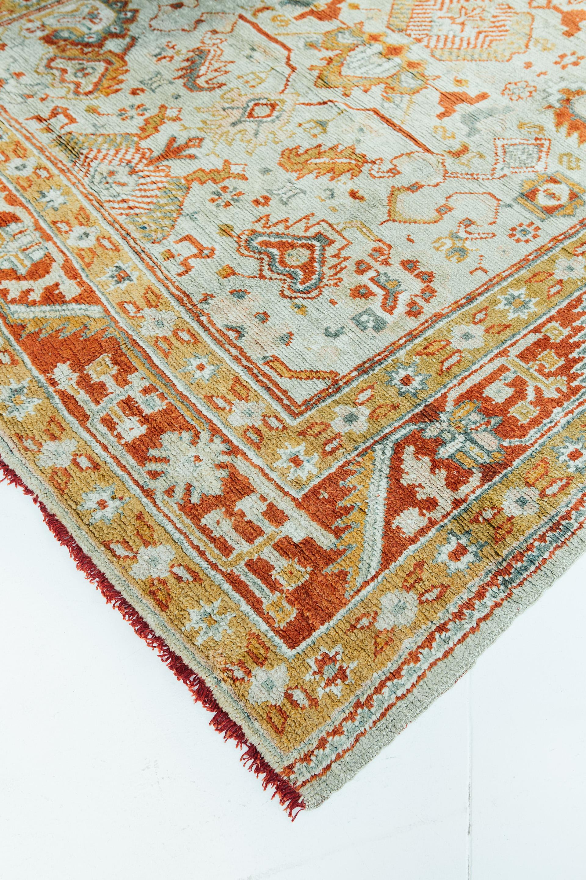 Wool Antique Turkish Oushak Rug For Sale