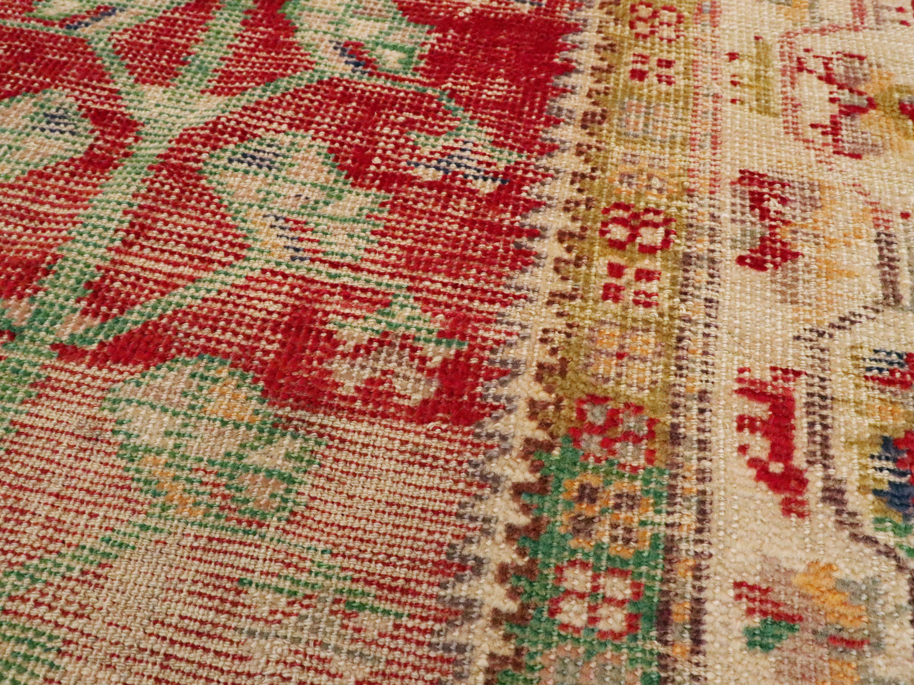 Distressed Antique Turkish Oushak Rug In Fair Condition For Sale In New York, NY