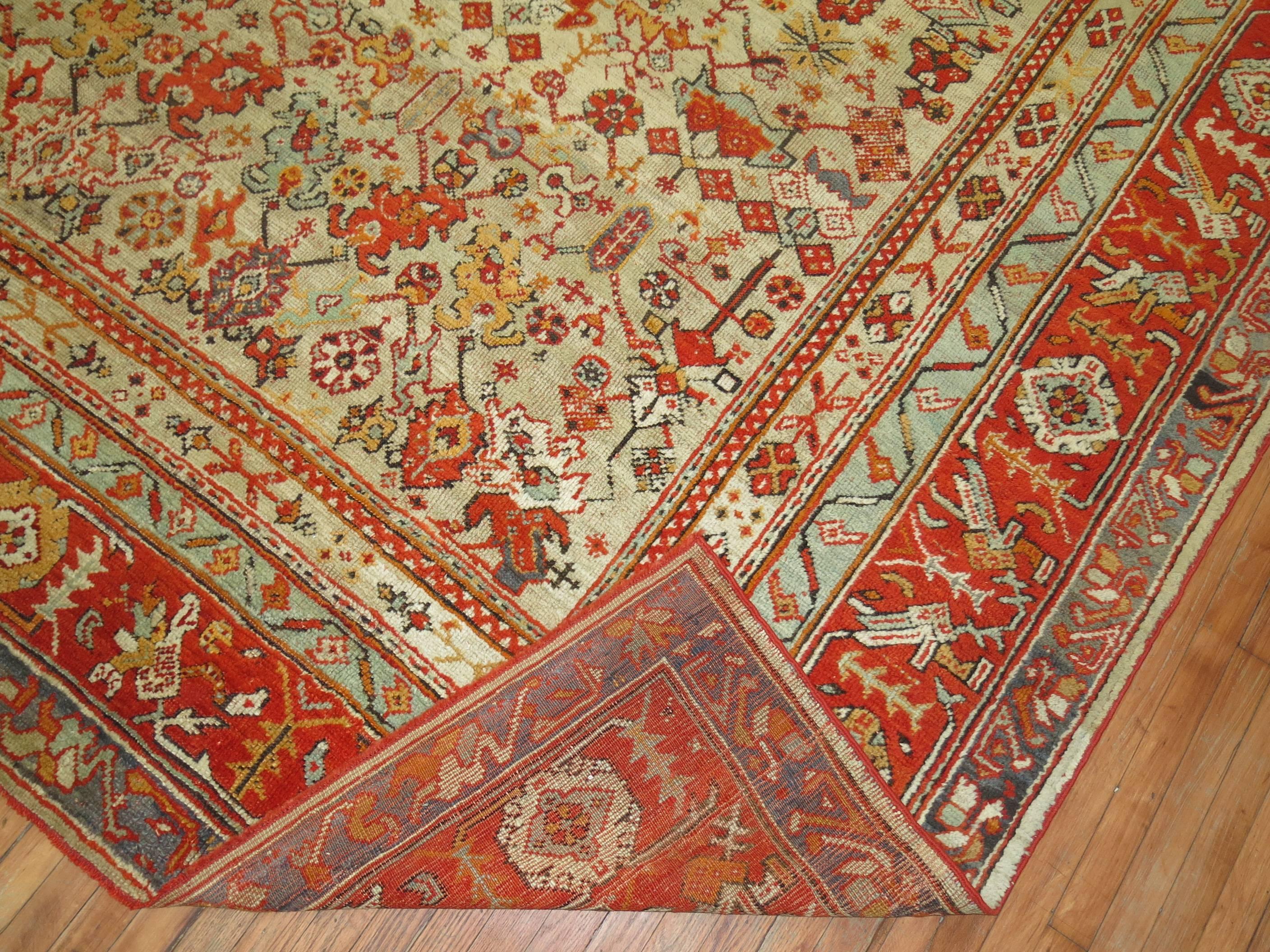 Wool Phenomenal Antique Turkish Oushak Rug For Sale