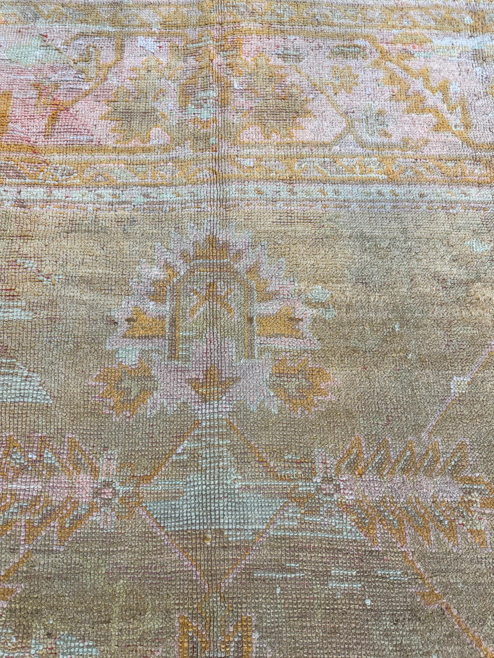 Hand-Knotted Antique Turkish Oushak Rug For Sale