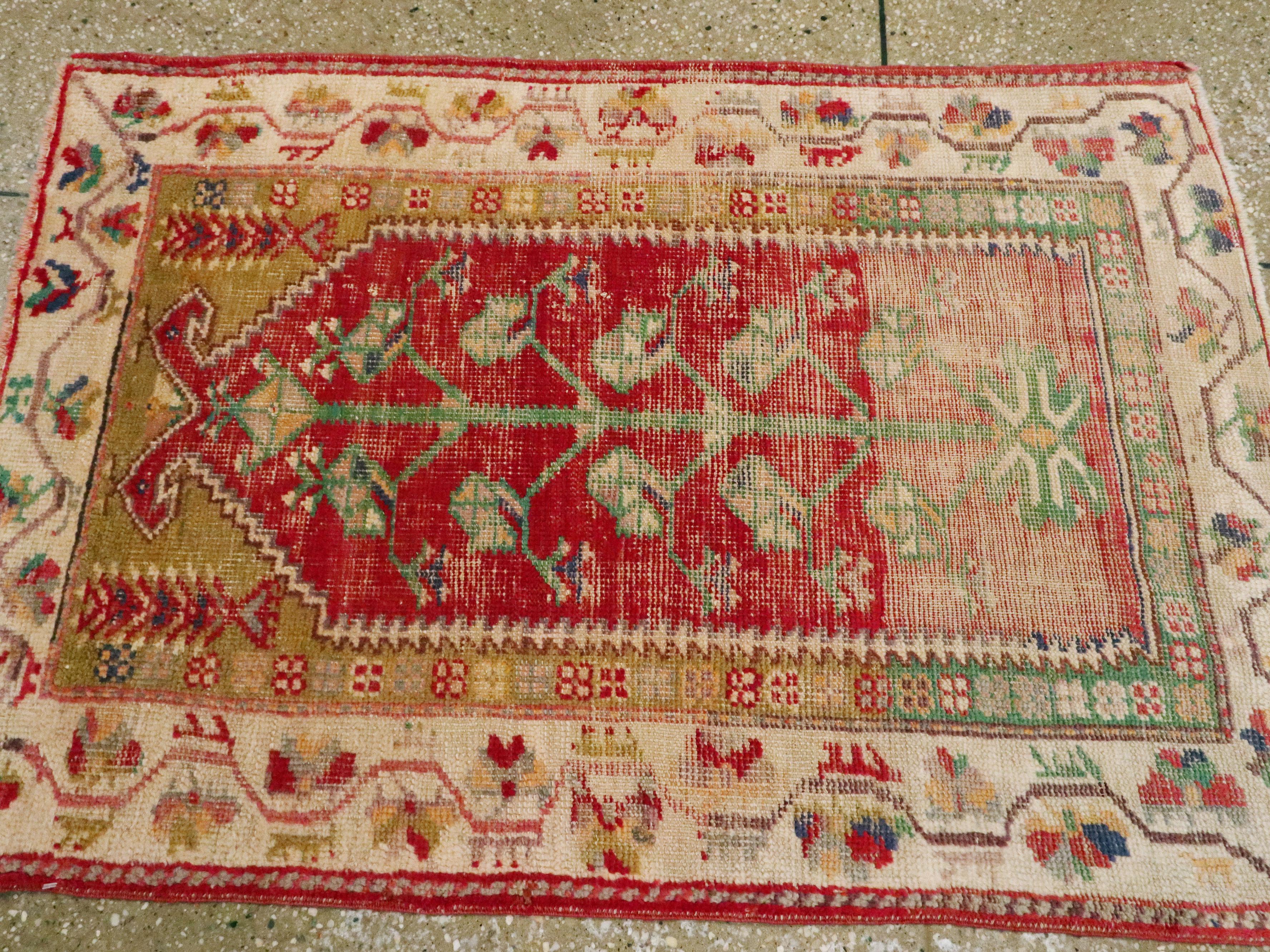Wool Distressed Antique Turkish Oushak Rug For Sale