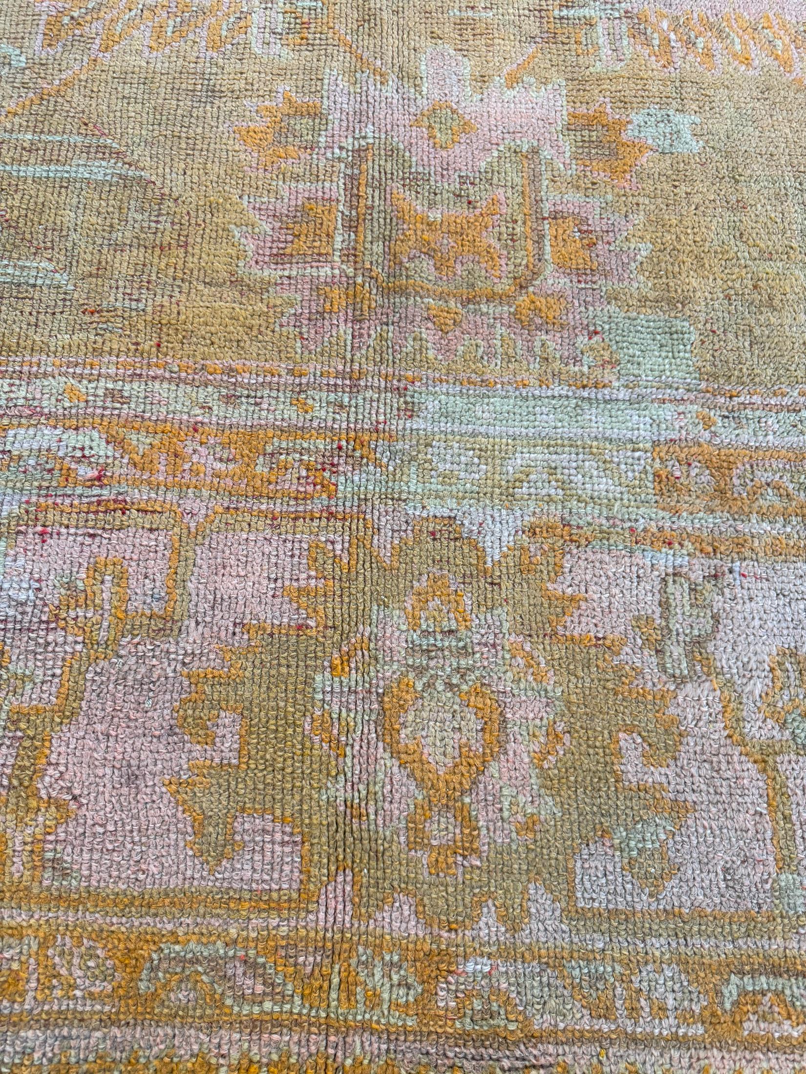 Antique Turkish Oushak Rug In Fair Condition For Sale In WEST HOLLYWOOD, CA