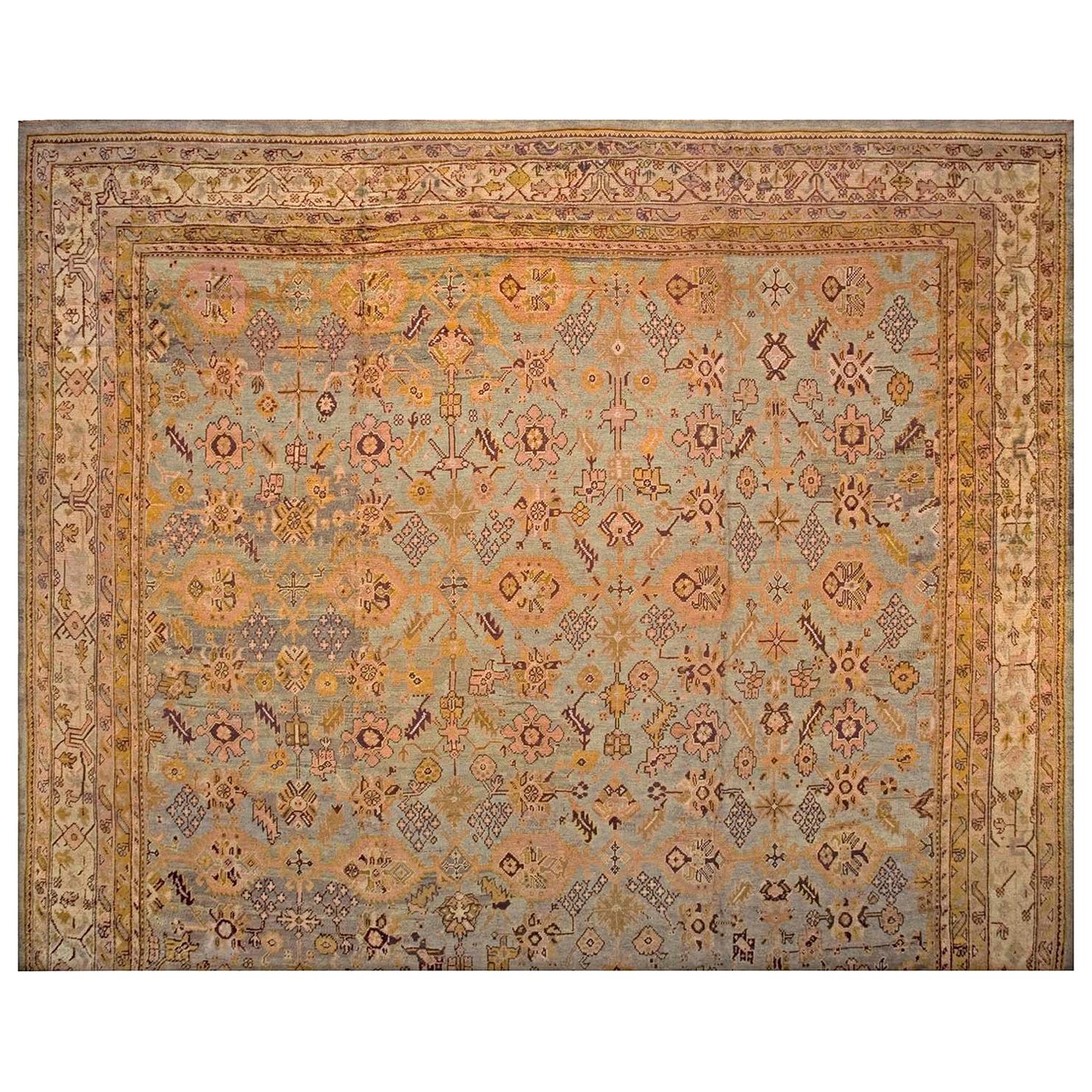 Late 19th Century Turkish Oushak Carpet ( 17'6" x 19'6" - 533 x 594 ) For Sale