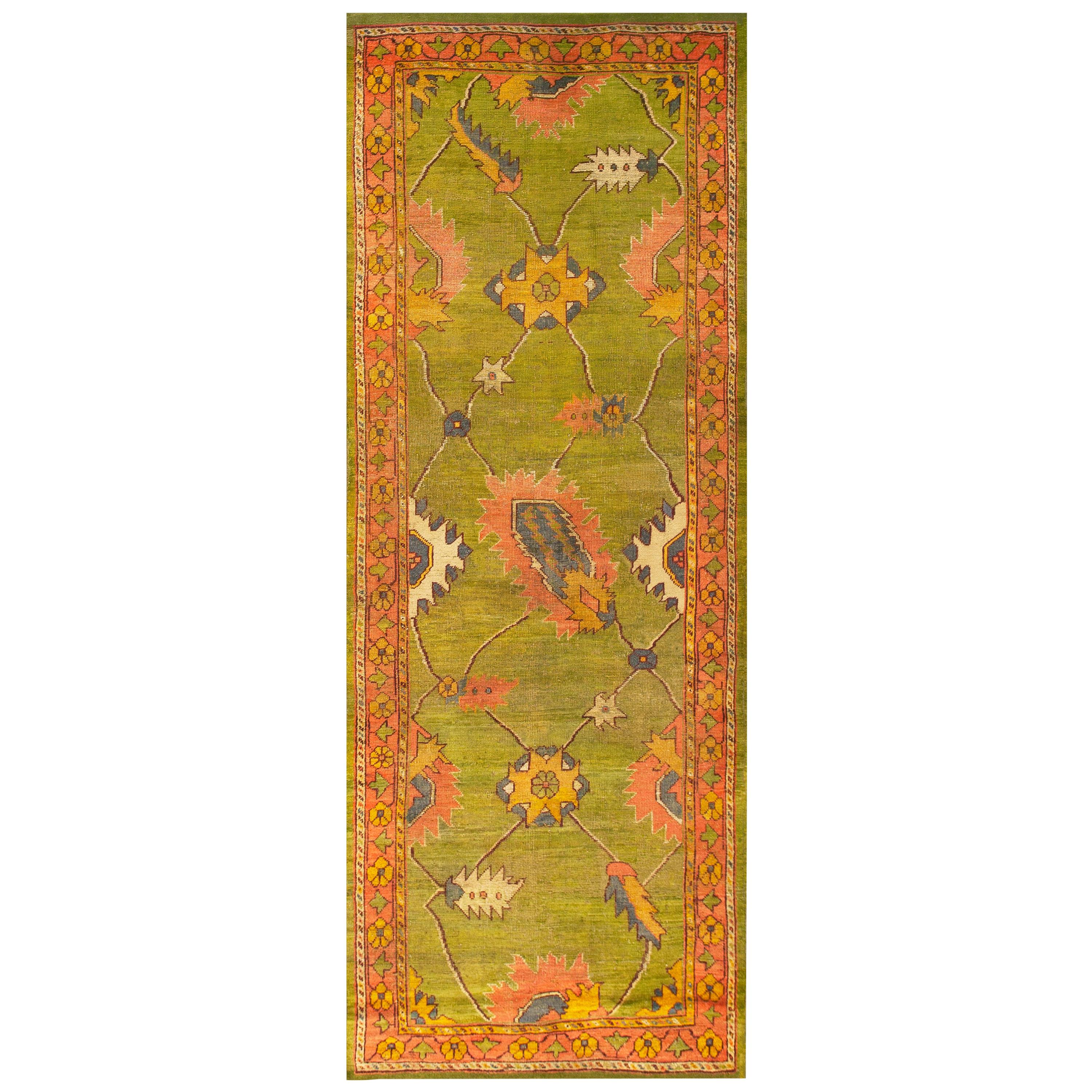 Late 19th Century Turkish Oushak Carpet ( 4'4" x 11'6" - 132 x 350 ) For Sale