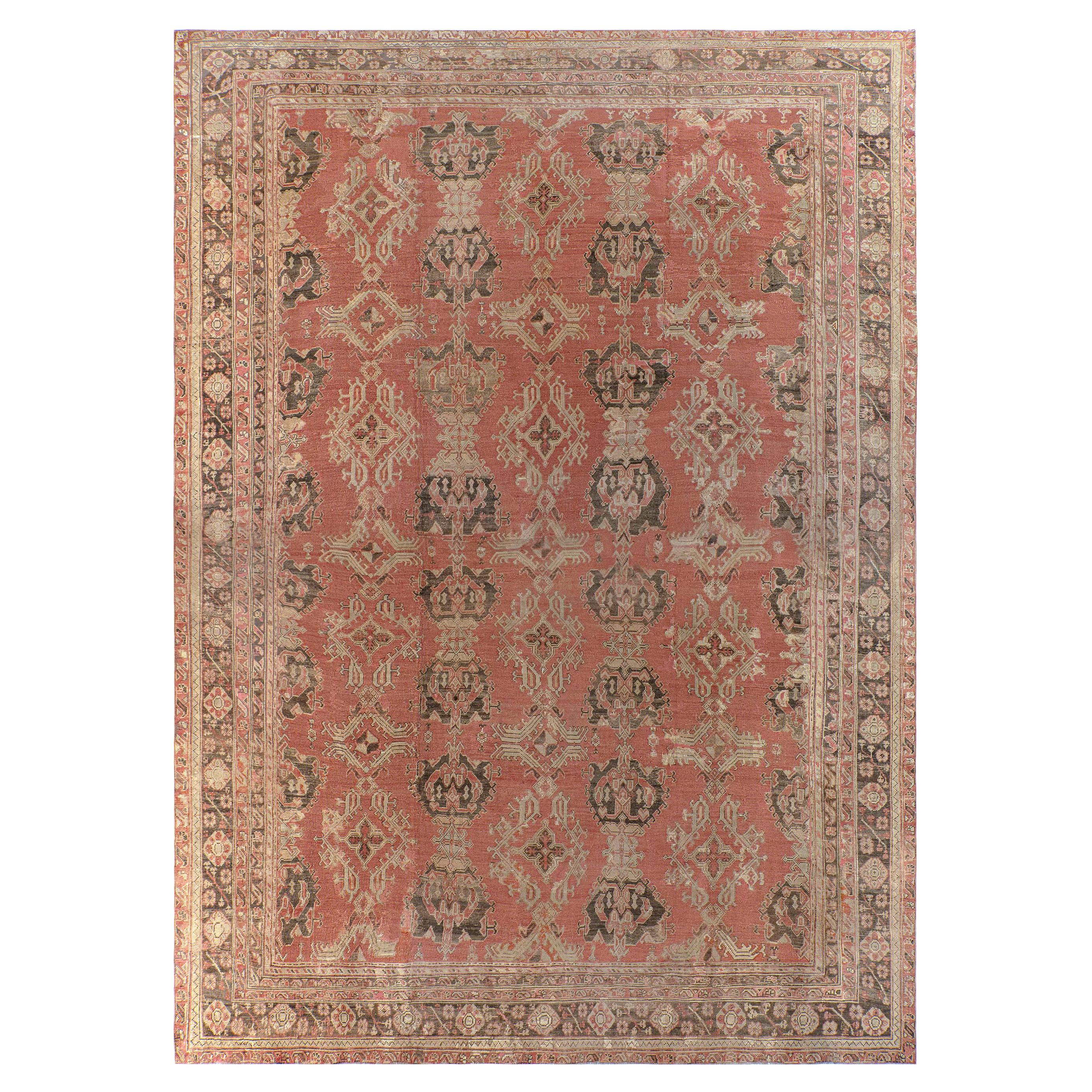 Oversized Vintage Turkish Oushak Handmade Wool Rug For Sale