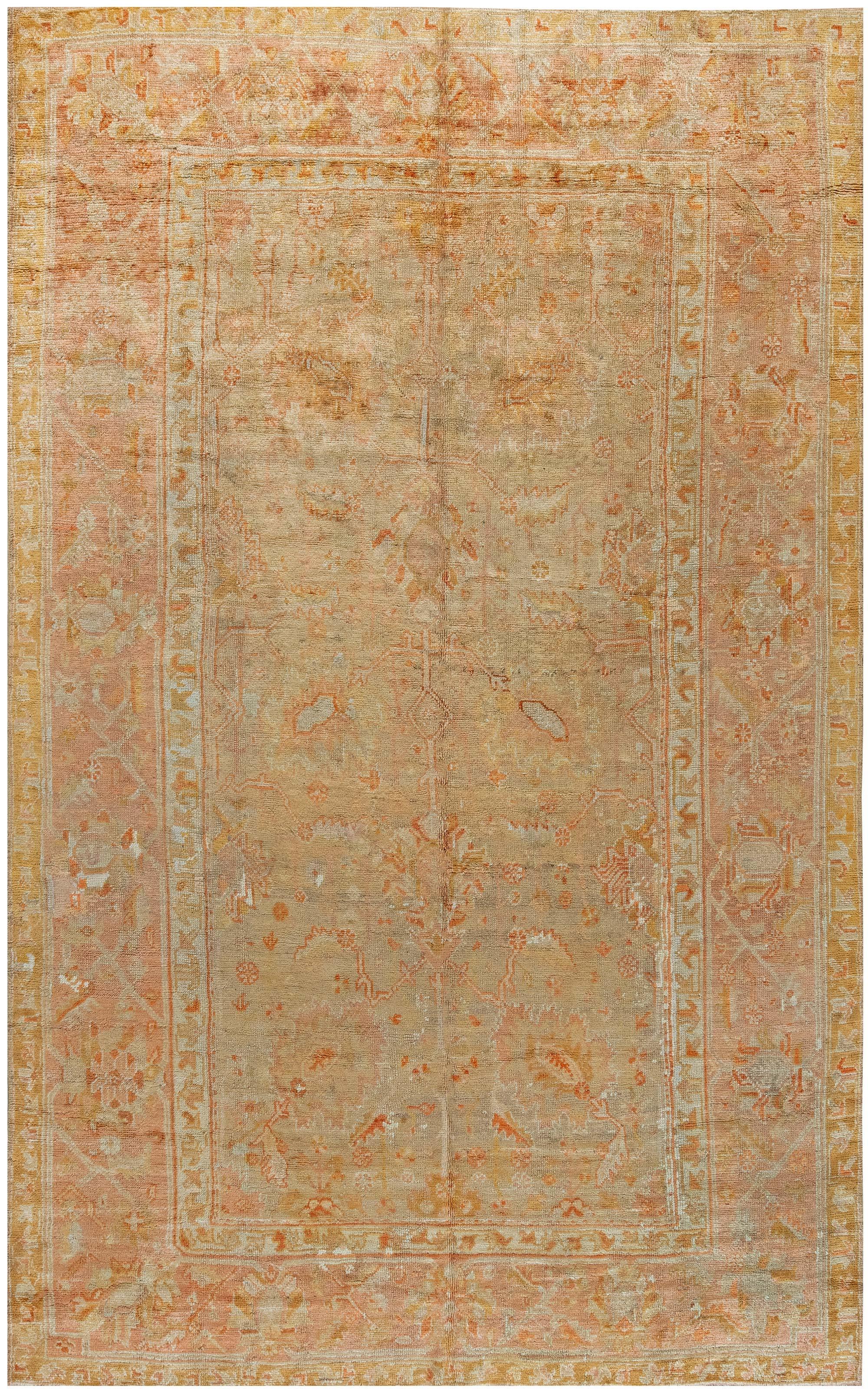 Antique Turkish Oushak Hand Knotted Wool Rug For Sale