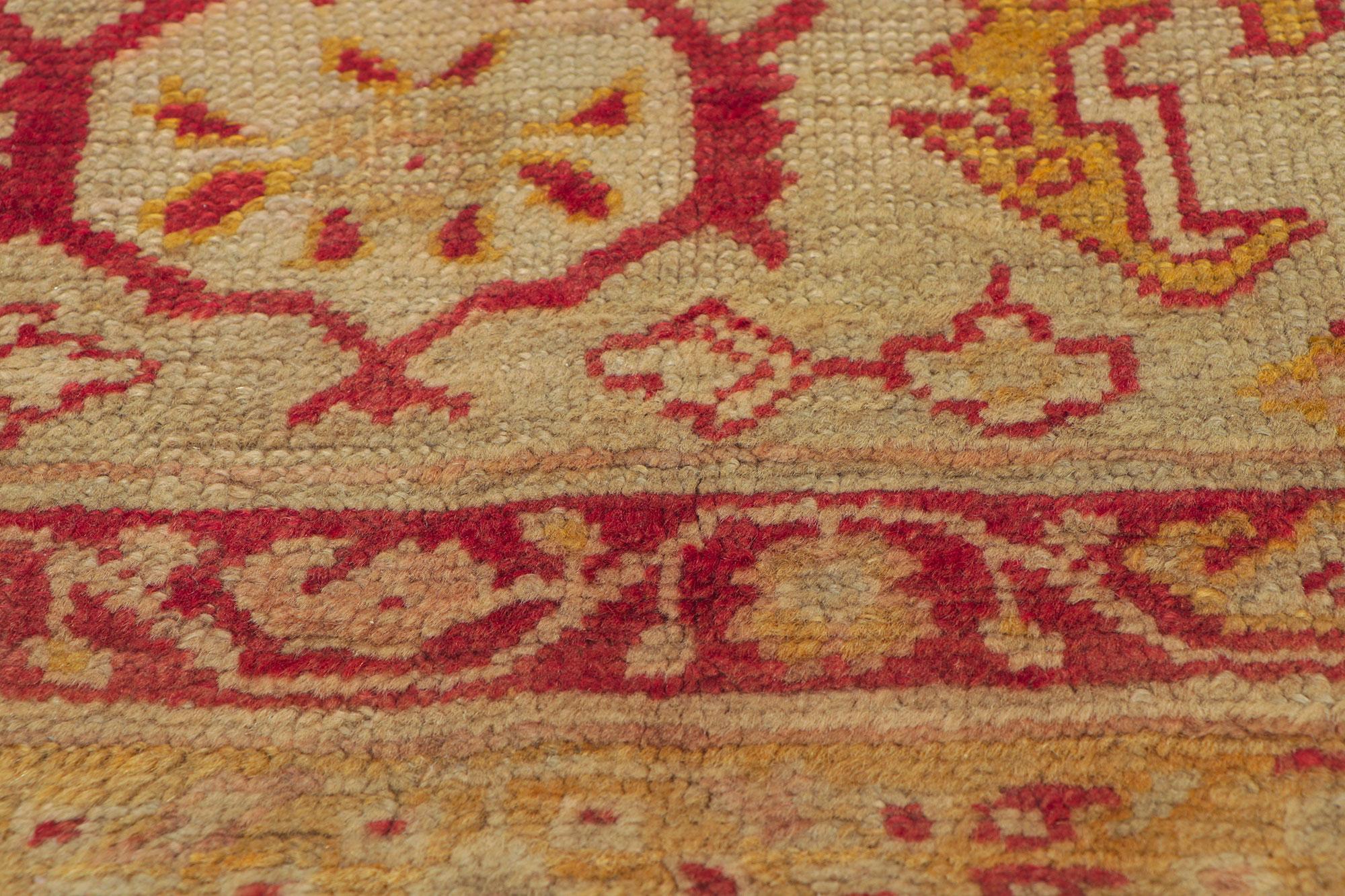 19th Century Antique Turkish Oushak Rug, French Provincial Meets Cosmopolitan Chic For Sale