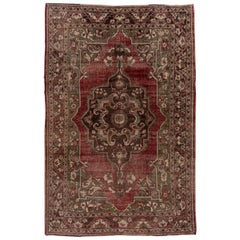 Antique Turkish Oushak Rug, Green & Red Outer Field, Brown Borders, circa 1920s