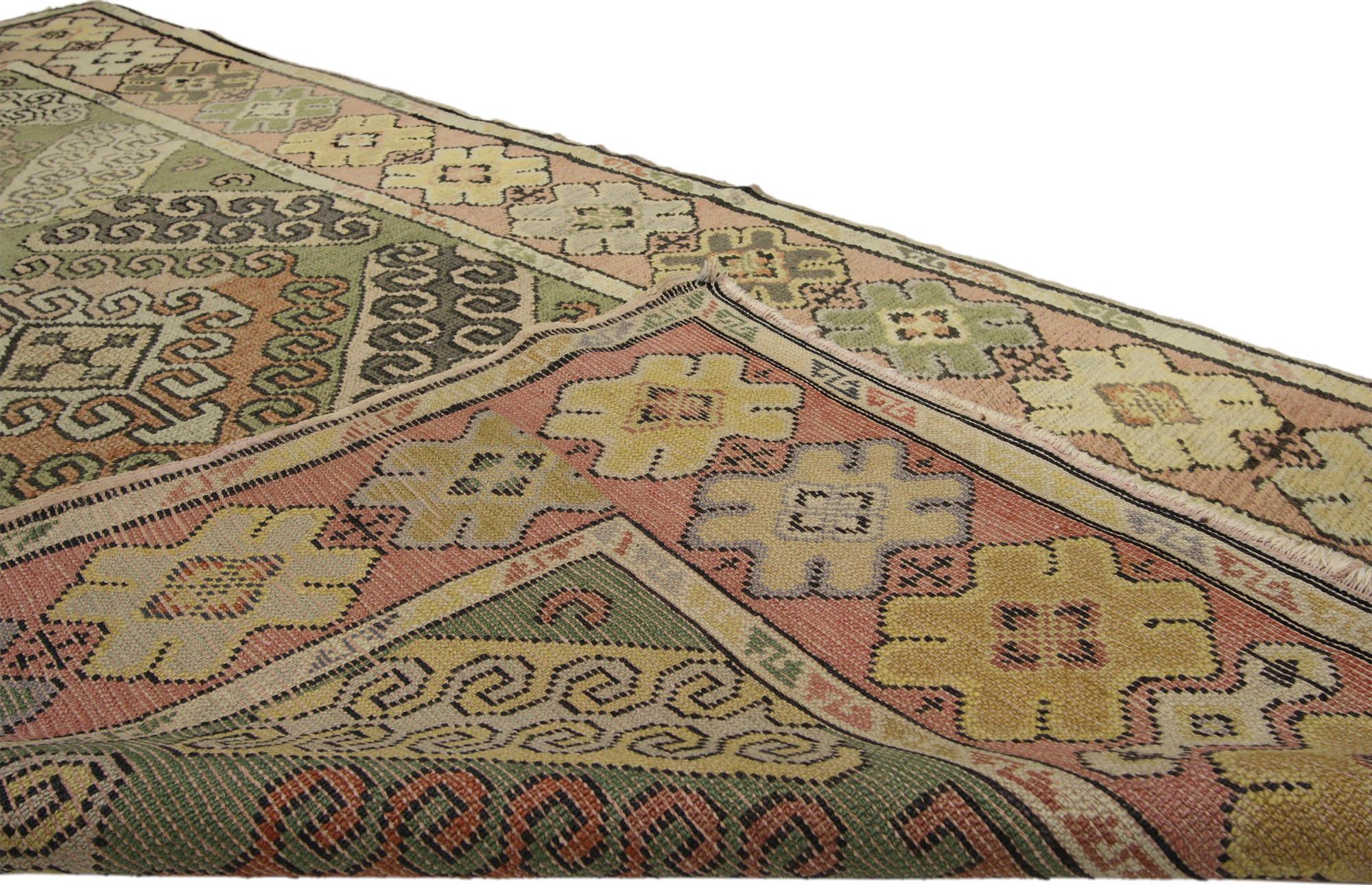 Hand-Knotted Antique Turkish Oushak Rug in a Classic Amulet Design For Sale