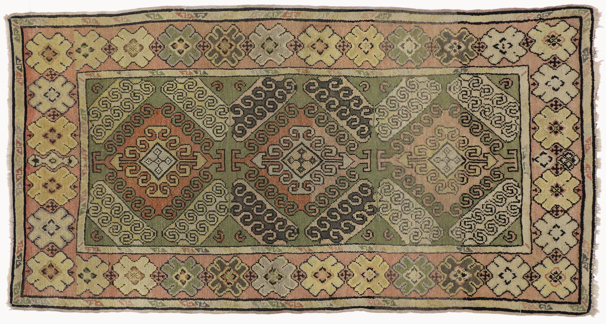 Wool Antique Turkish Oushak Rug in a Classic Amulet Design For Sale