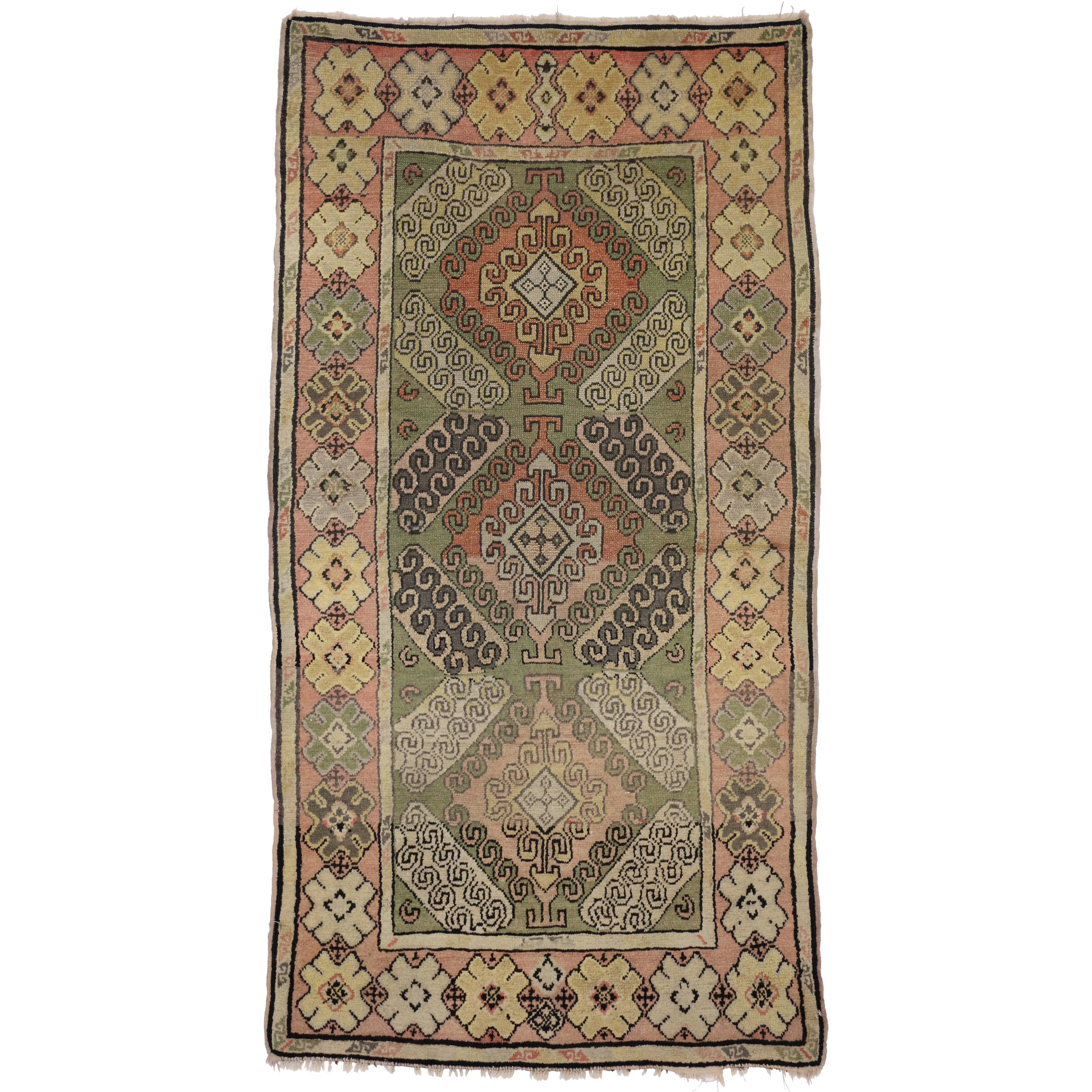 Antique Turkish Oushak Rug in a Classic Amulet Design For Sale