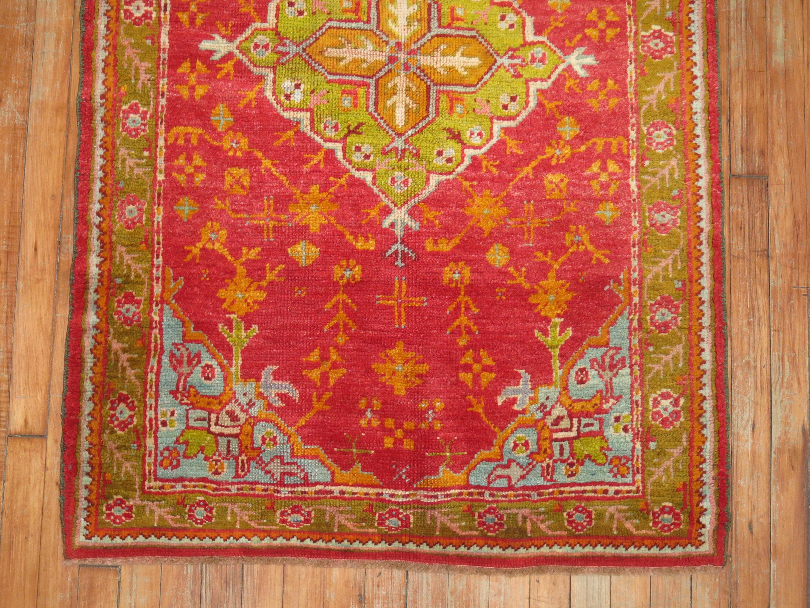 Hand-Woven Antique Turkish Oushak Rug in Bright Colors