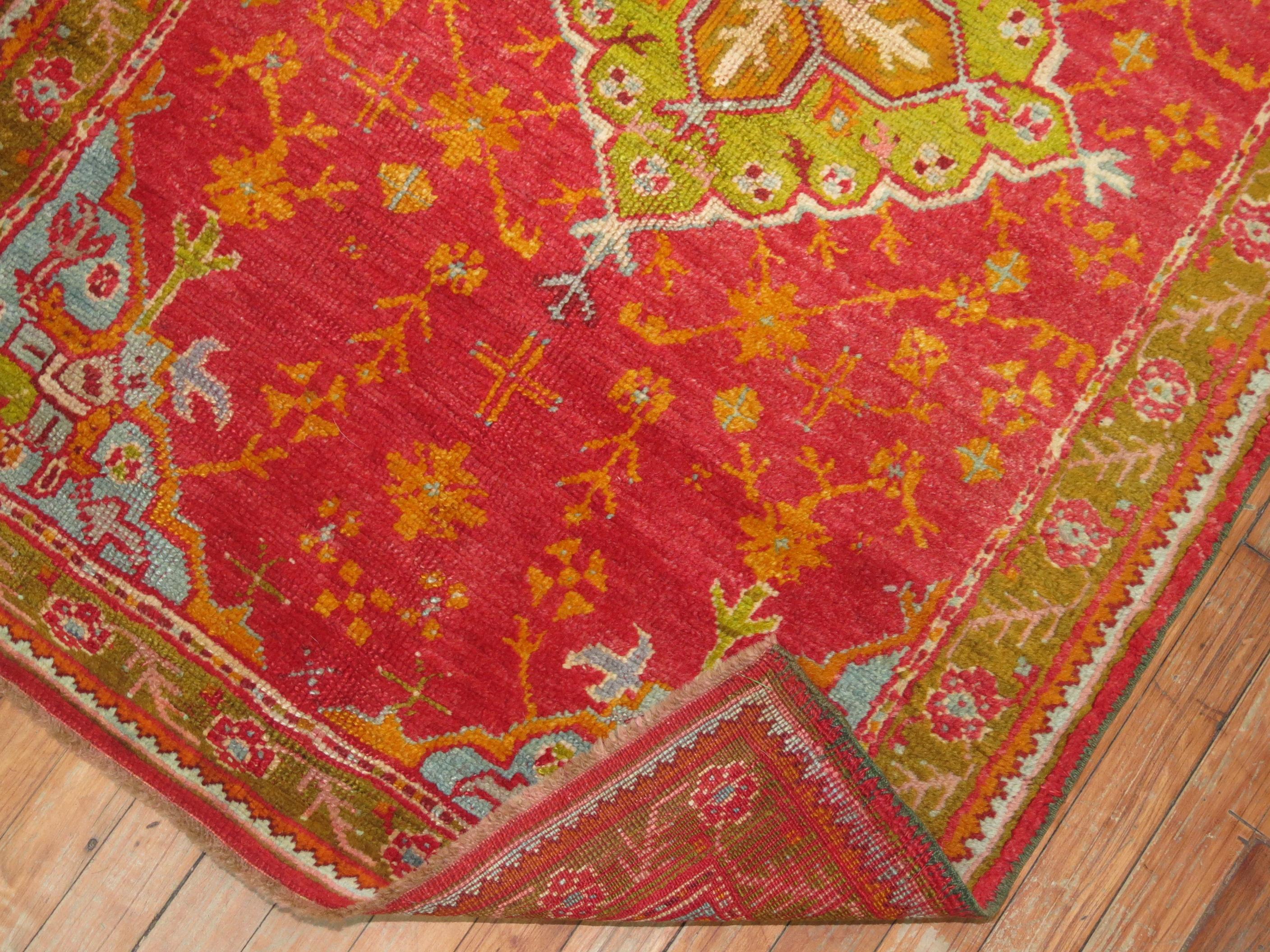 Antique Turkish Oushak Rug in Bright Colors In Excellent Condition In New York, NY