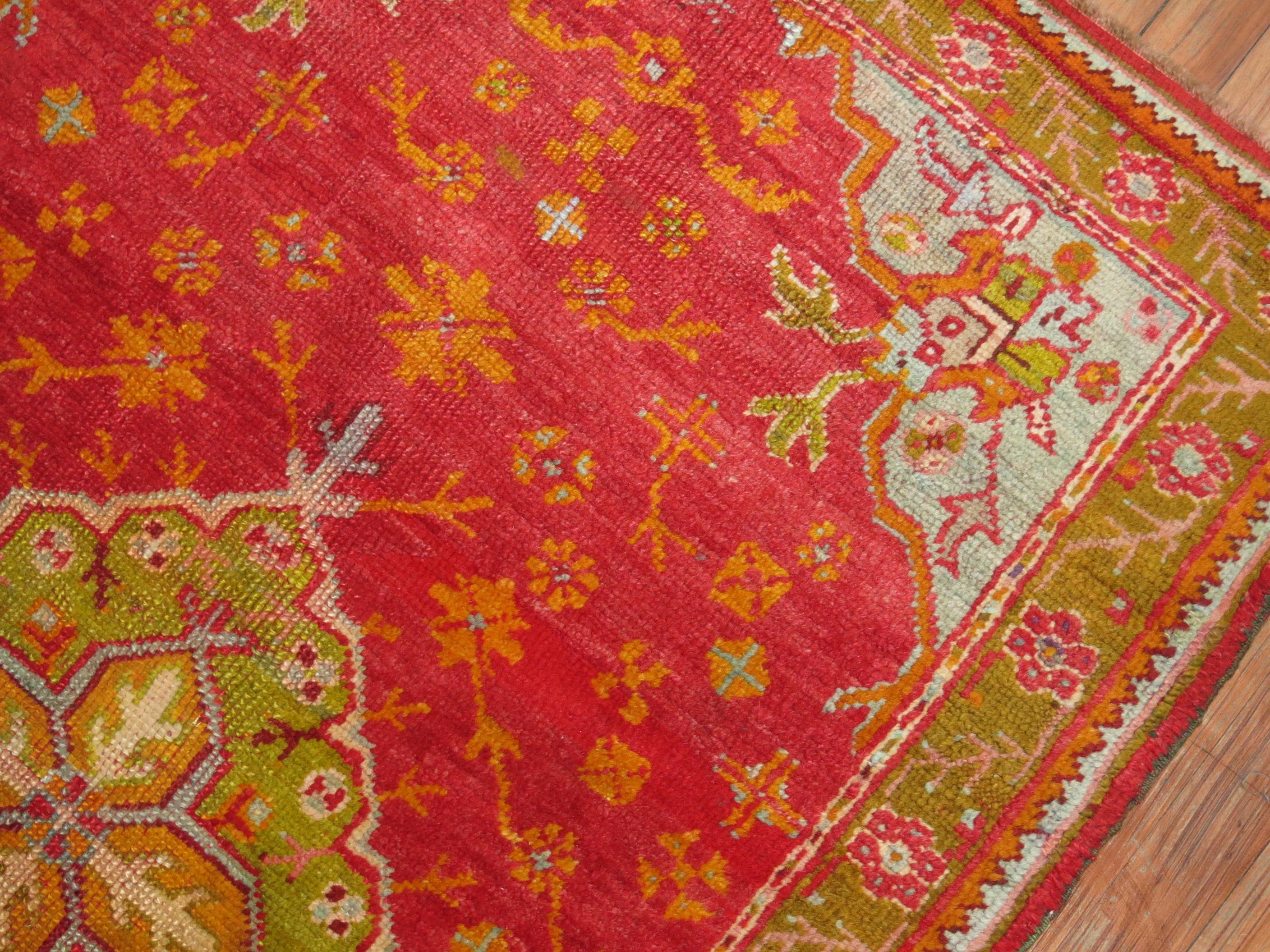 20th Century Antique Turkish Oushak Rug in Bright Colors