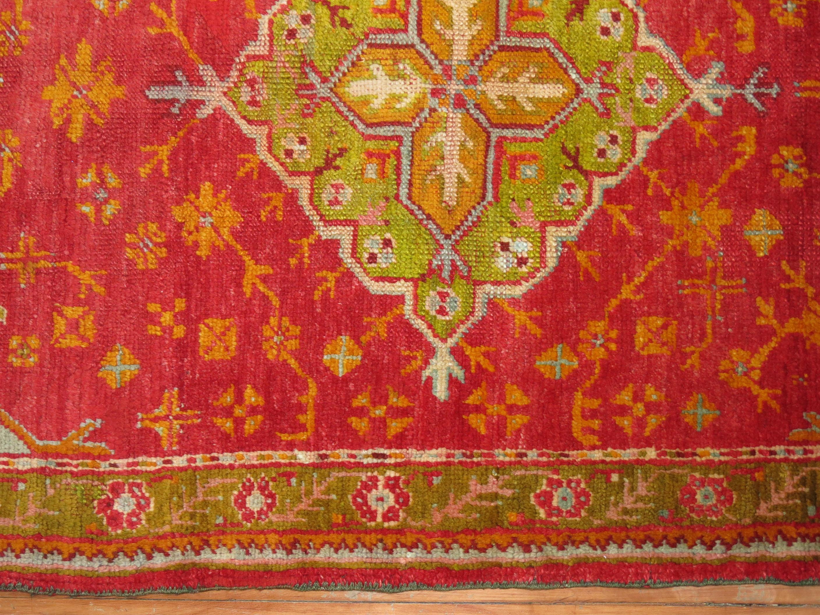 Antique Turkish Oushak Rug in Bright Colors 1