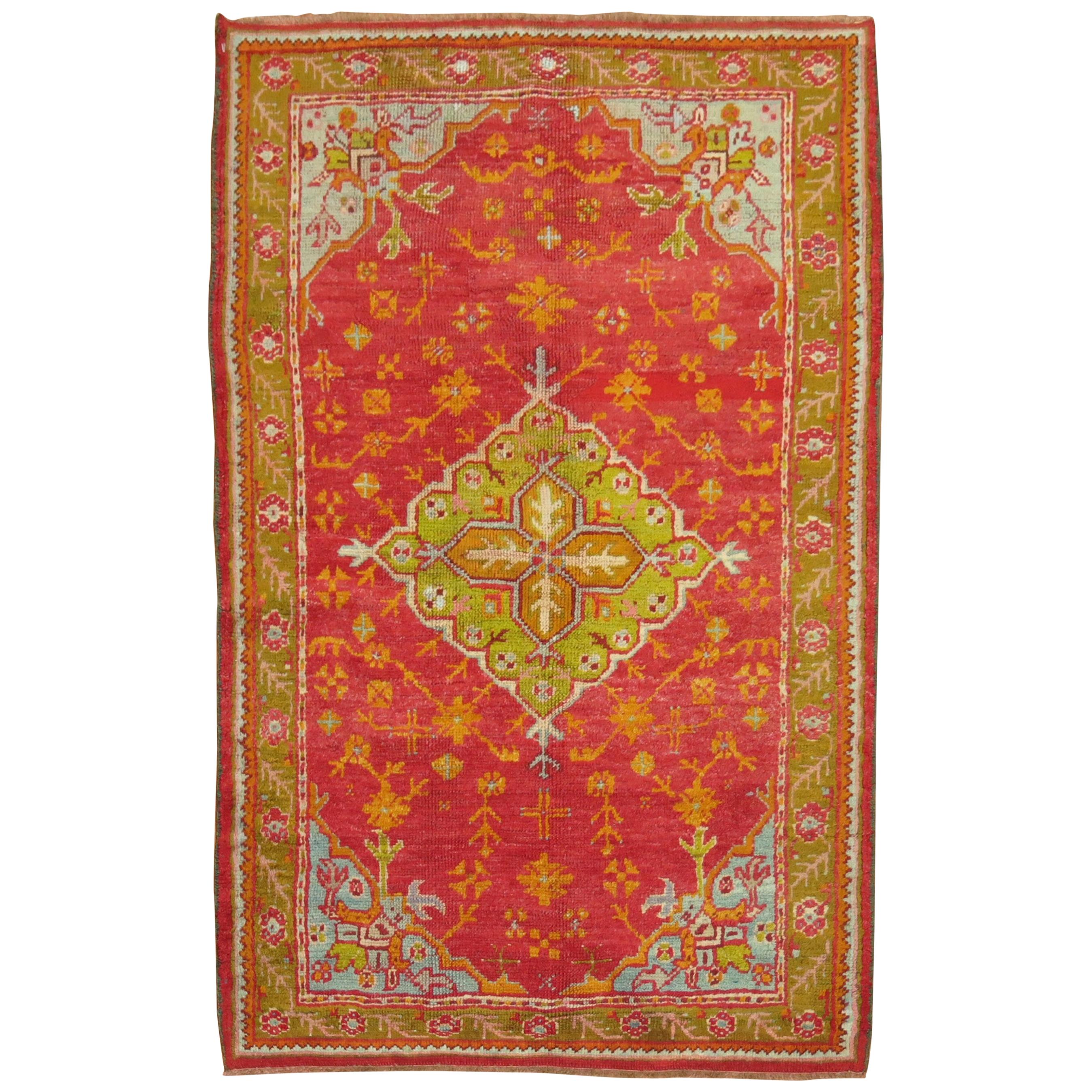 Antique Turkish Oushak Rug in Bright Colors