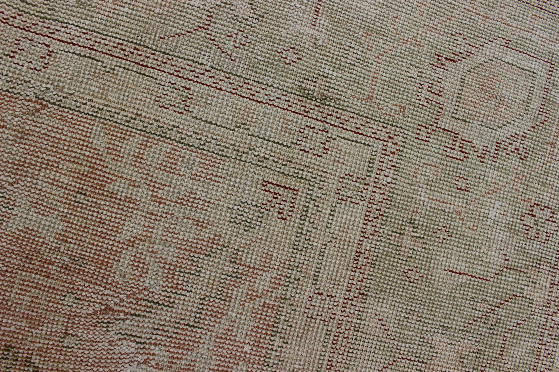 Classic All Over Design Antique Oushak Rug in Light Coral and Light Green For Sale 11
