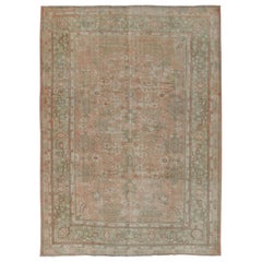 Antique Turkish Oushak Rug in Pale Salmon-Peach and Light Green