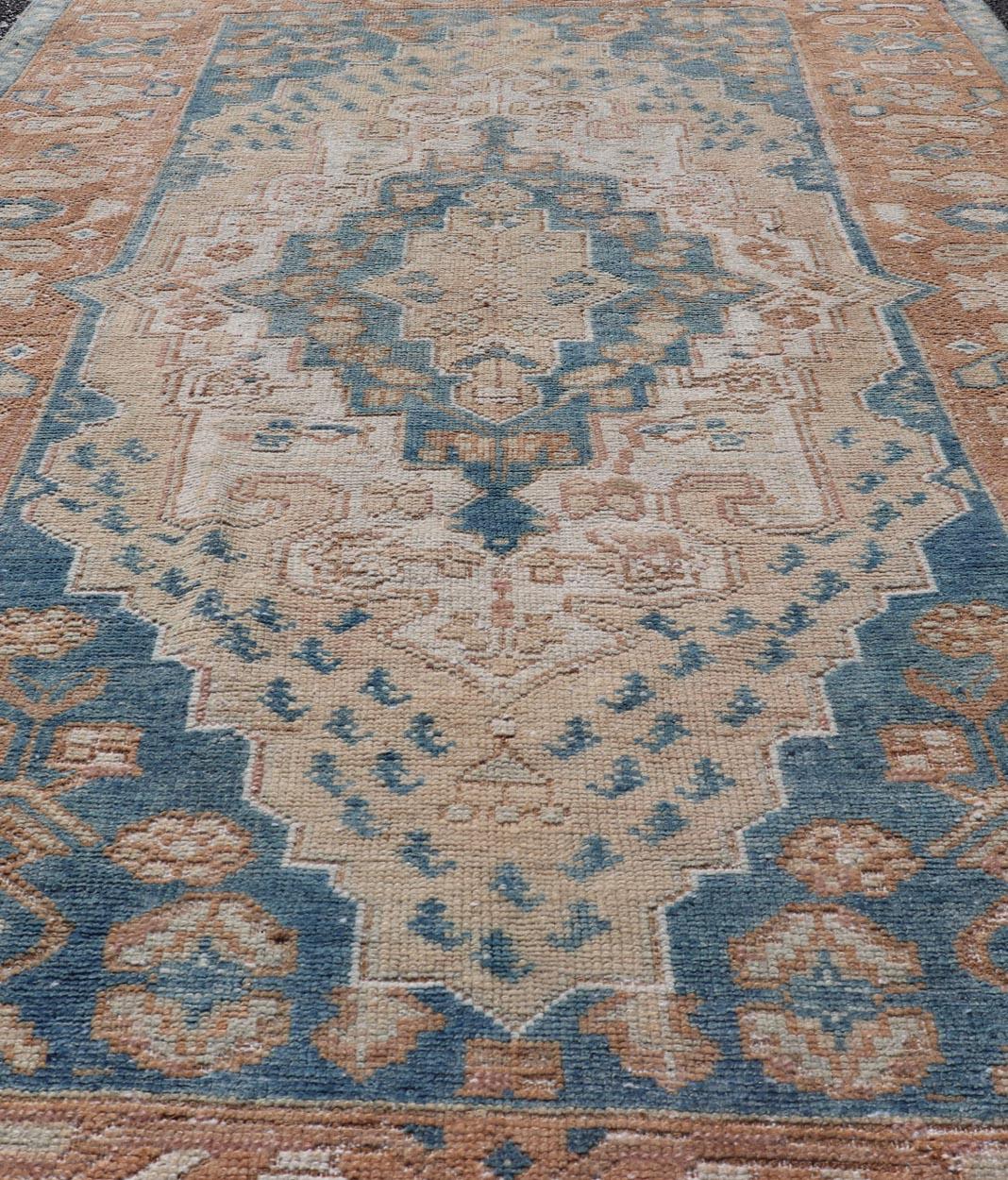Antique Turkish Oushak Rug in Rich Blues and Earth Tones 3'7 x 5'9 For Sale 4