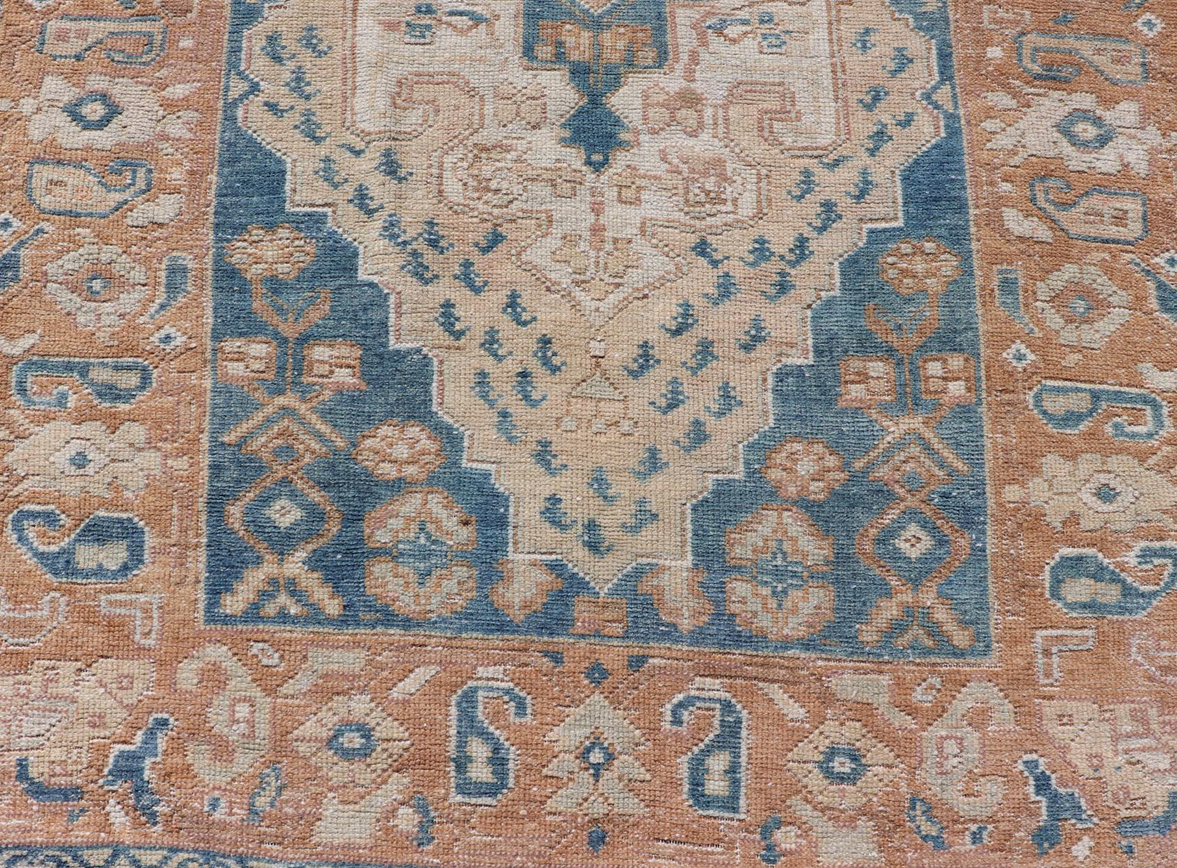 Antique Turkish Oushak Rug in Rich Blues and Earth Tones 3'7 x 5'9 For Sale 5