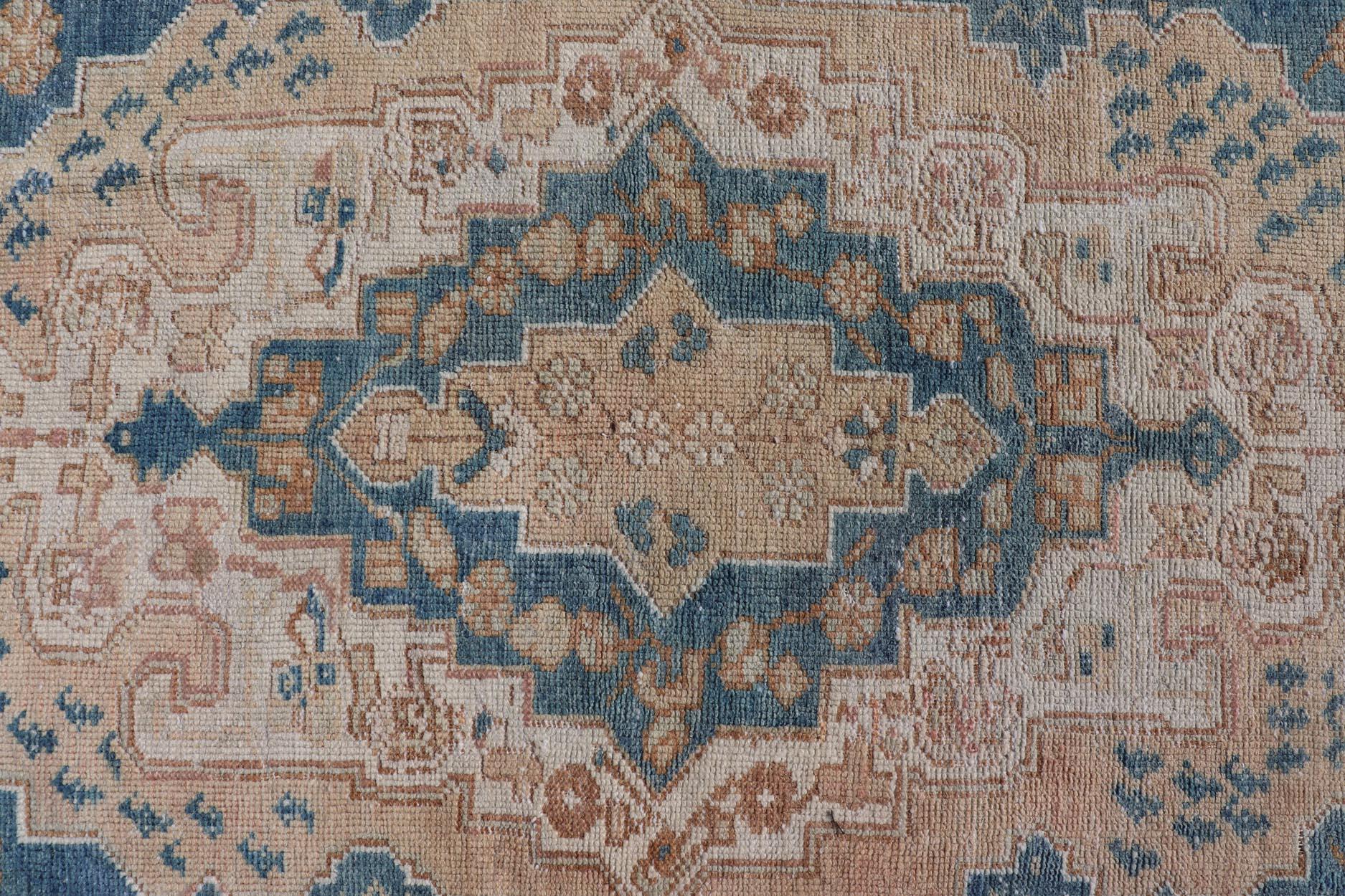 Antique Turkish Oushak Rug in Rich Blues and Earth Tones 3'7 x 5'9 For Sale 6