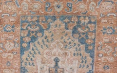 Antique Turkish Oushak Rug in Rich Blues and Earth Tones 3'7 x 5'9