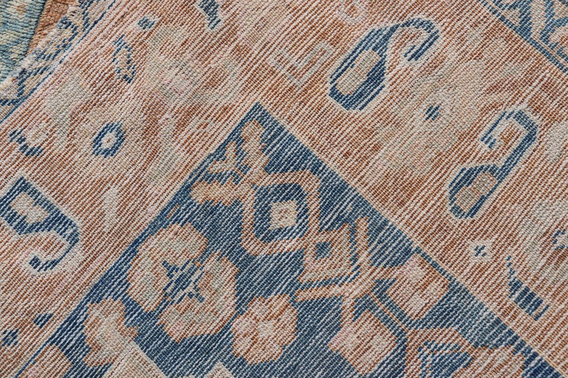 Antique Turkish Oushak Rug in Rich Blues and Earth Tones 3'7 x 5'9 For Sale 1