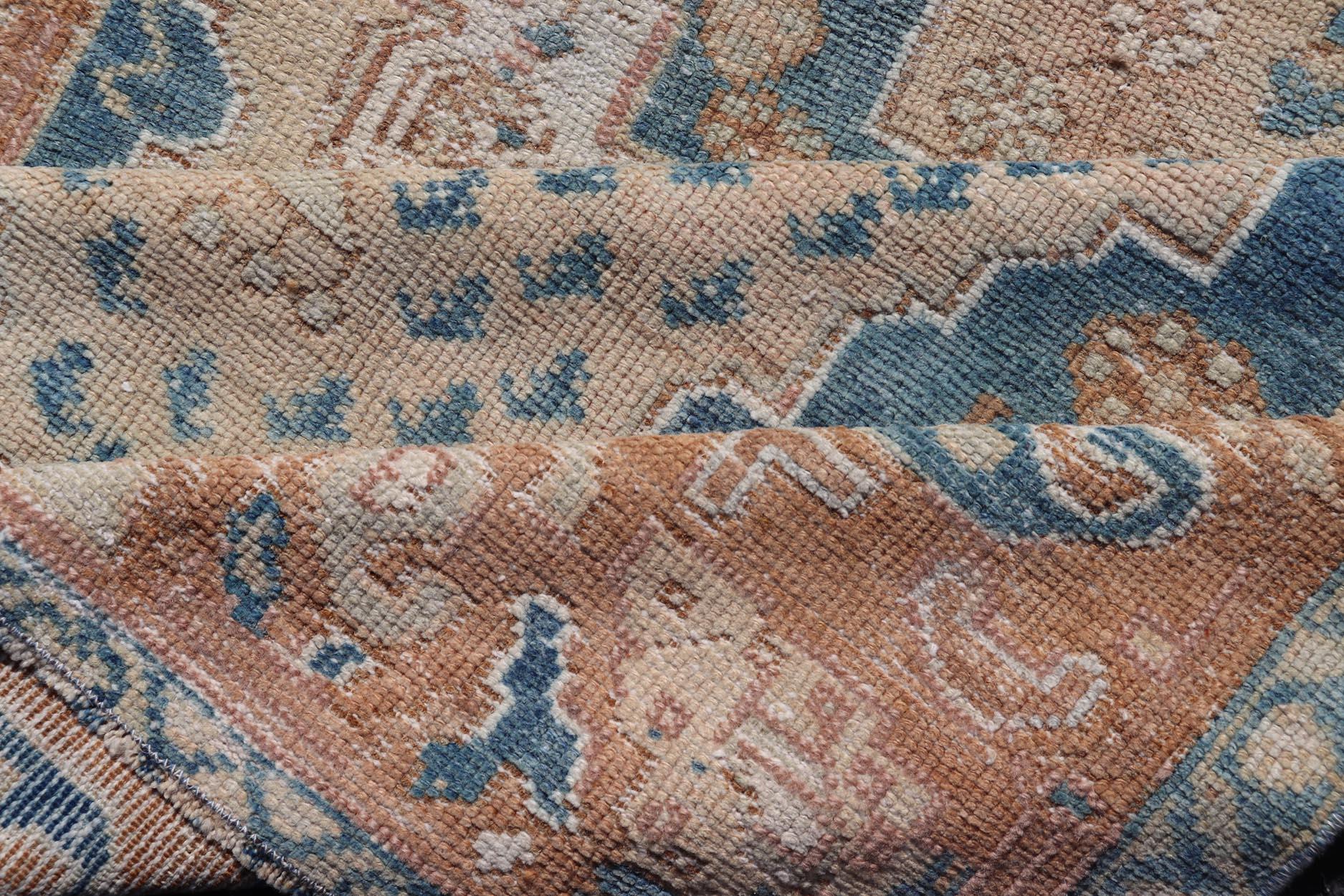 Antique Turkish Oushak Rug in Rich Blues and Earth Tones 3'7 x 5'9 For Sale 2