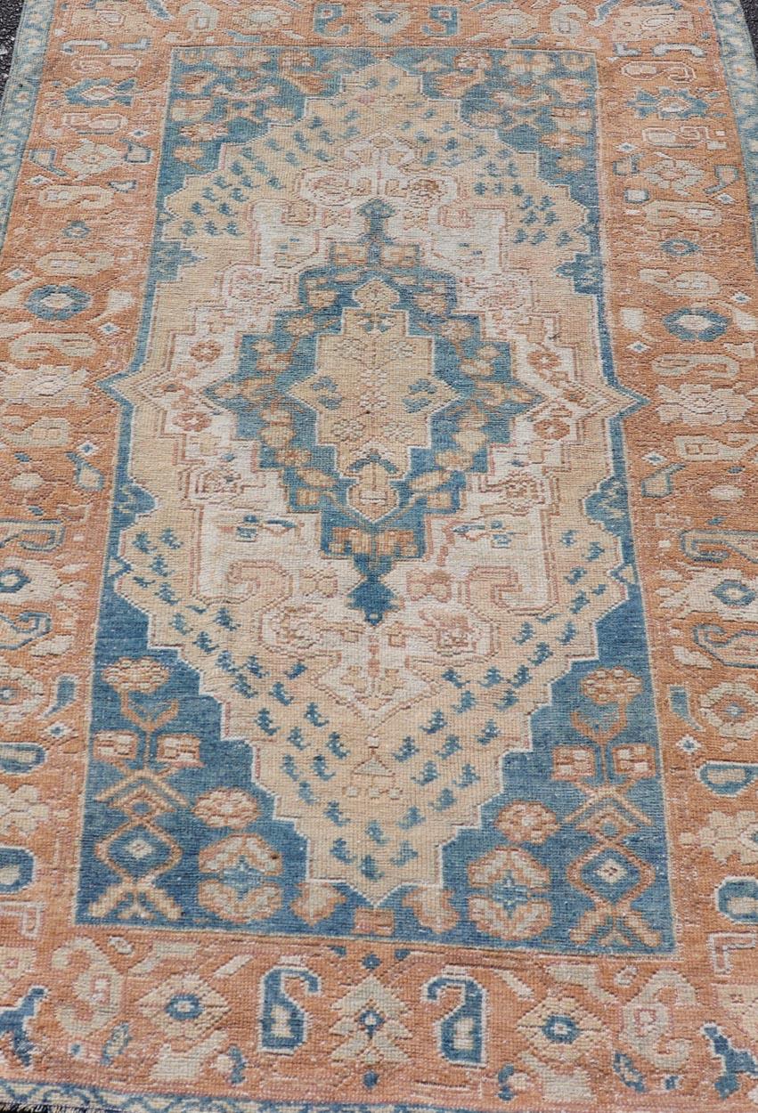 Antique Turkish Oushak Rug in Rich Blues and Earth Tones 3'7 x 5'9 For Sale 3
