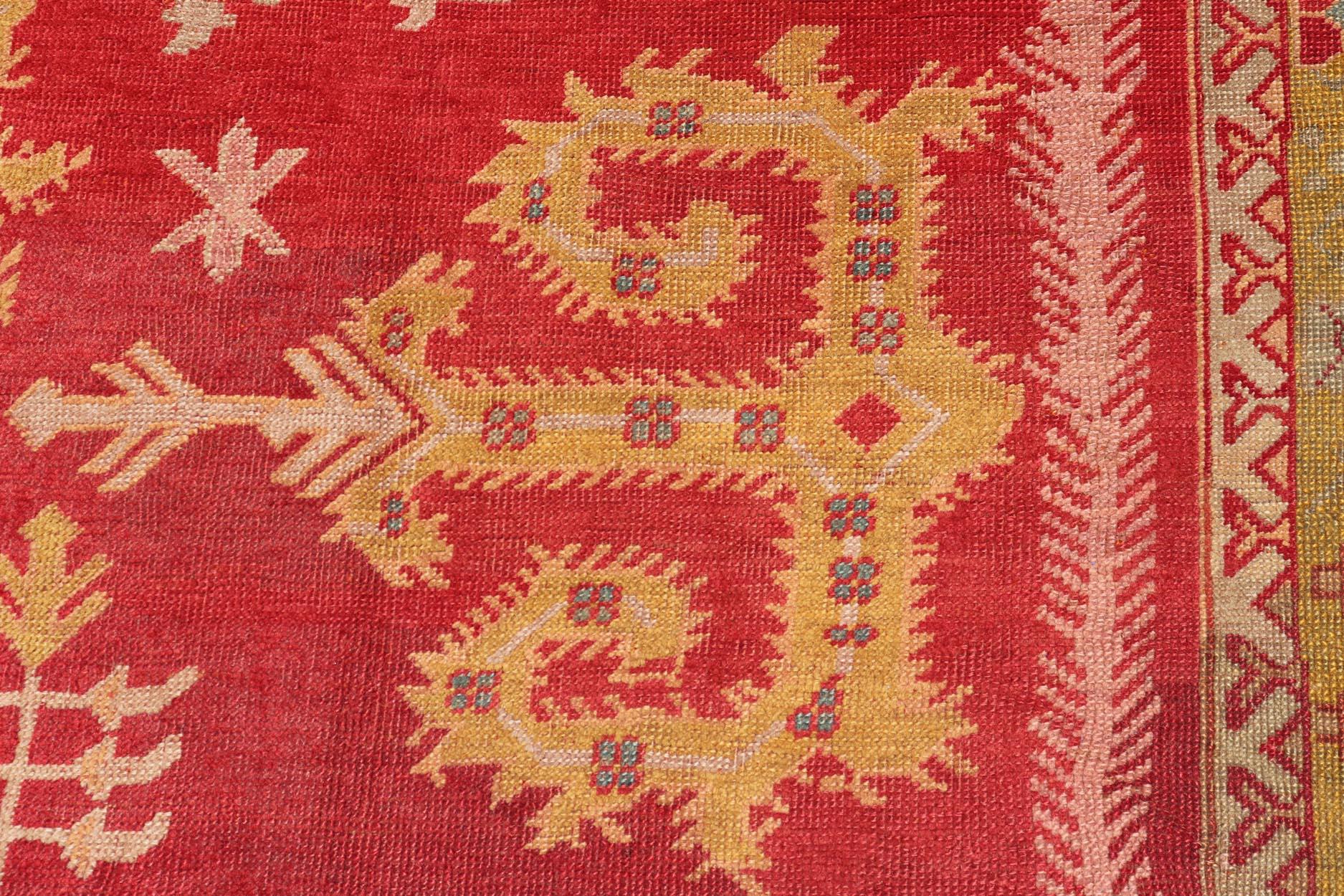 Antique Turkish Oushak rug with geometric motif design. Keivan Woven Arts / rug/C-0716, country of origin / type: Turkey / Oushak, circa 1890

 Measures: 10'2 x 13'6.

This antique Oushak rug is a remarkable and endearingly beautiful piece that