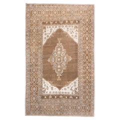 Antique Turkish Oushak Rug in Soft Taupe and Ivory