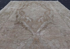 Antique Turkish Oushak Rug in Taupe, Soft Brown and Faded Beige