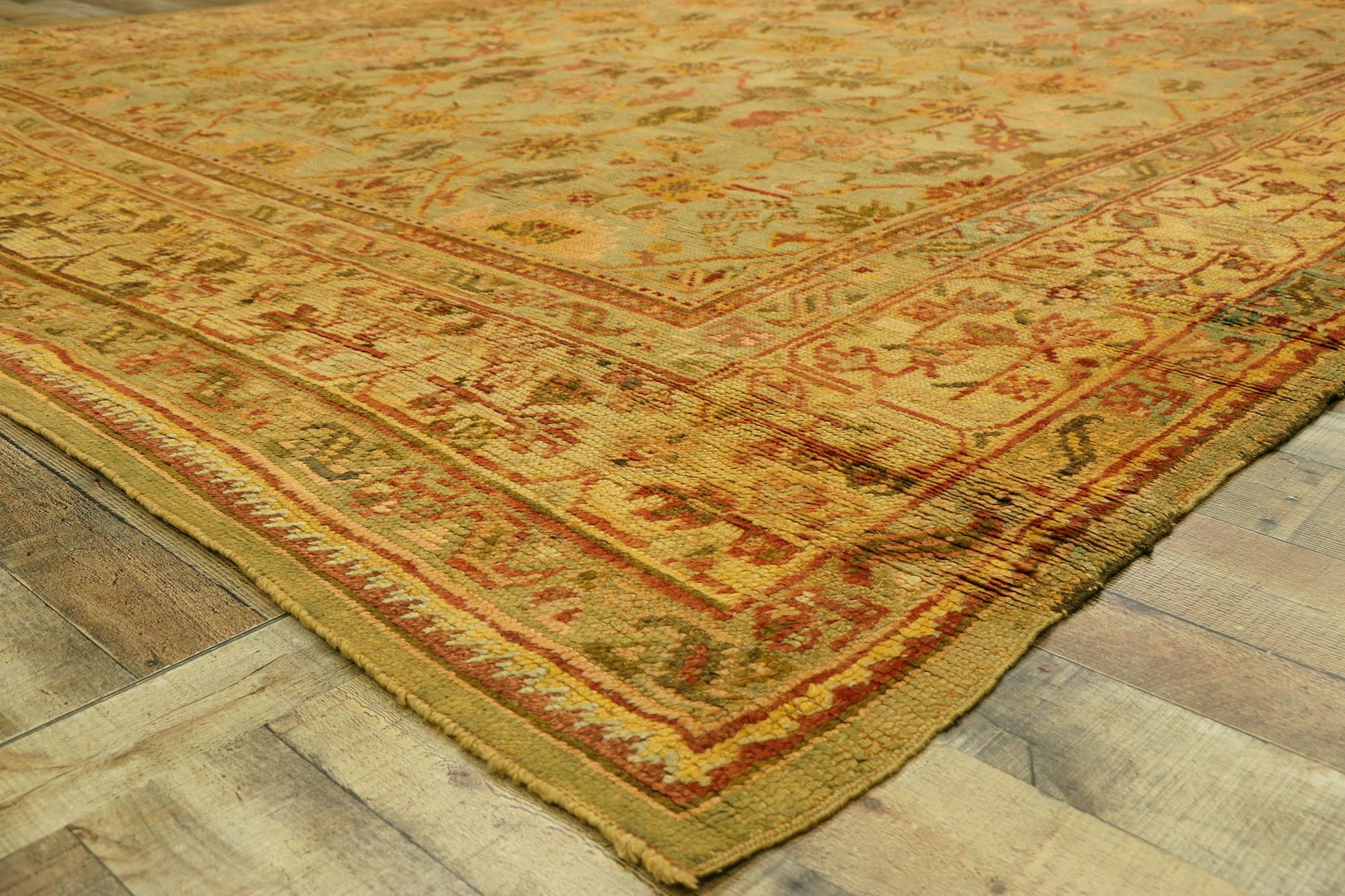Antique Turkish Oushak Rug, Italian Nonna Chic Meets Electic Elegance For Sale 2