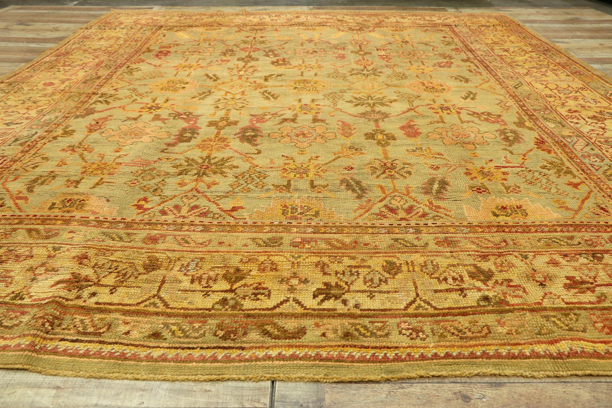 Antique Turkish Oushak Rug, Italian Nonna Chic Meets Electic Elegance For Sale 3