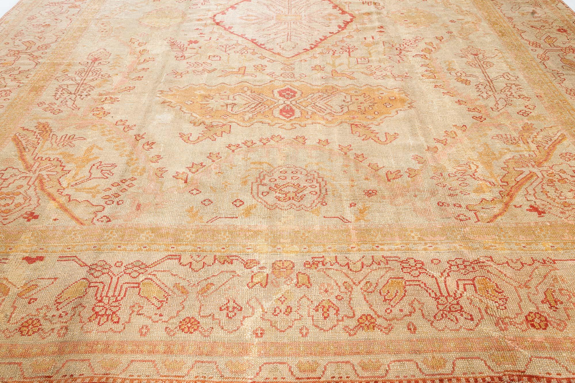 Wool Authentic 19th Century Turkish Oushak Rug For Sale