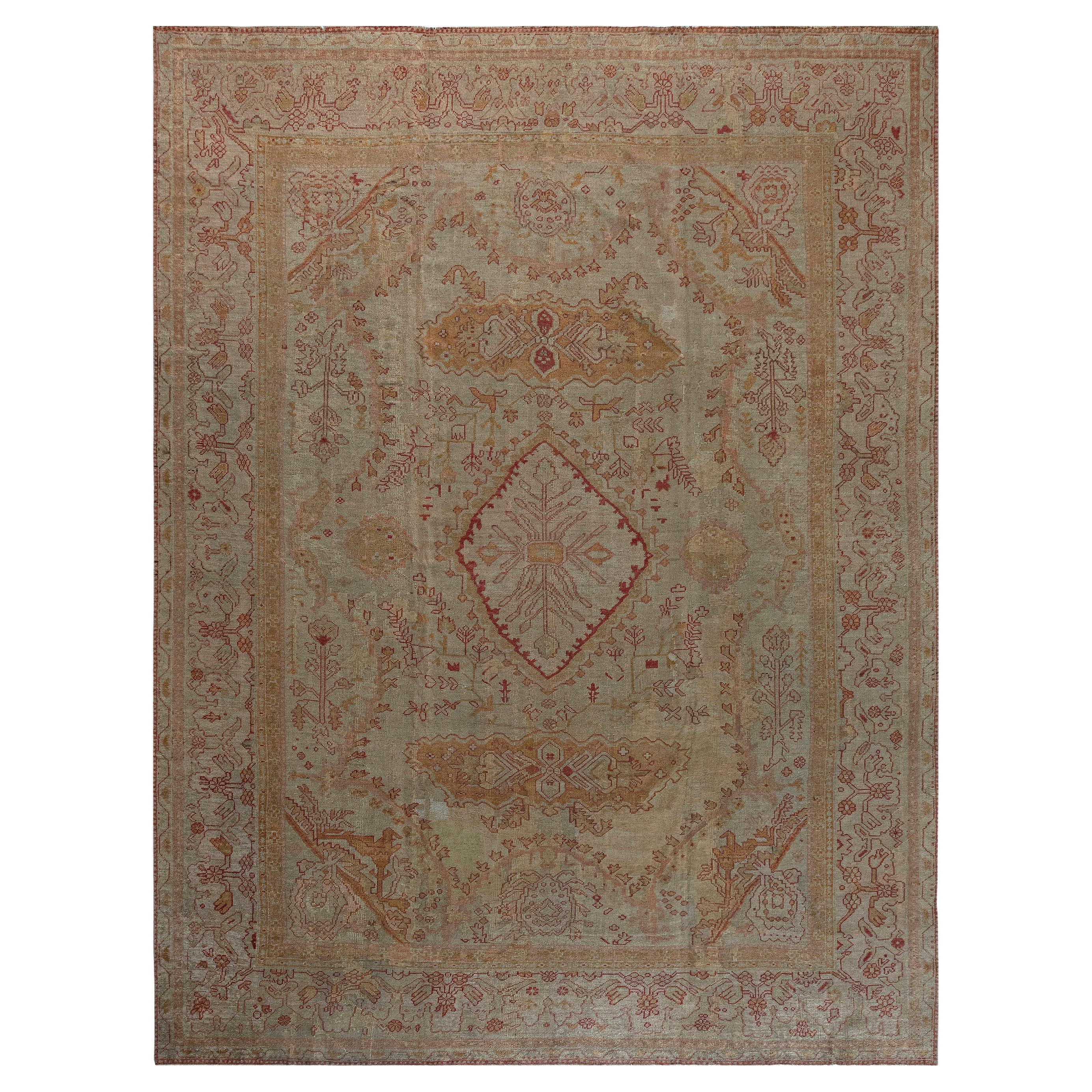 Authentic 19th Century Turkish Oushak Rug For Sale