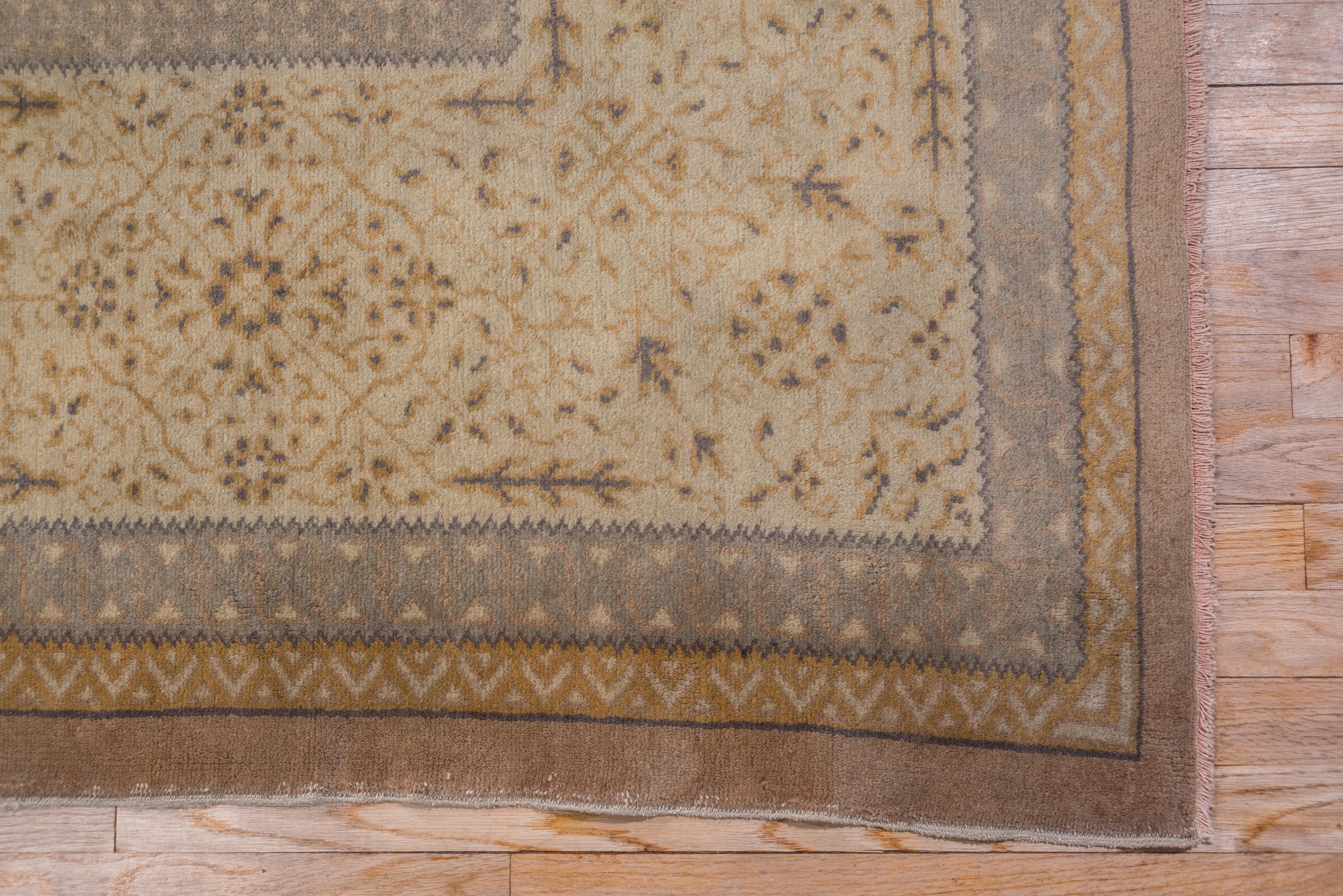 Early 20th Century Antique Turkish Oushak Rug, Light Brown Open Field, circa 1920s For Sale