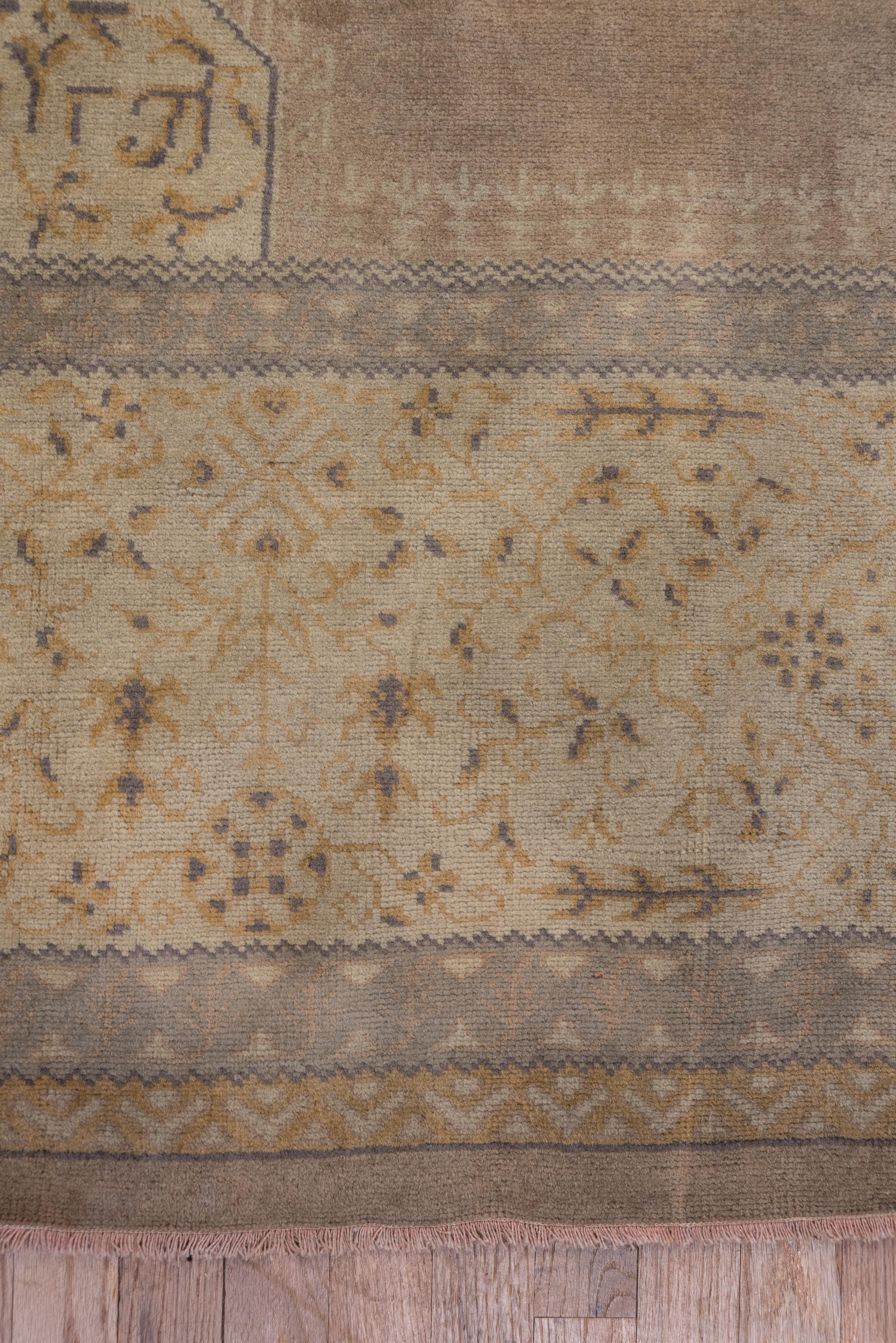Antique Turkish Oushak Rug, Light Brown Open Field, circa 1920s For Sale 1