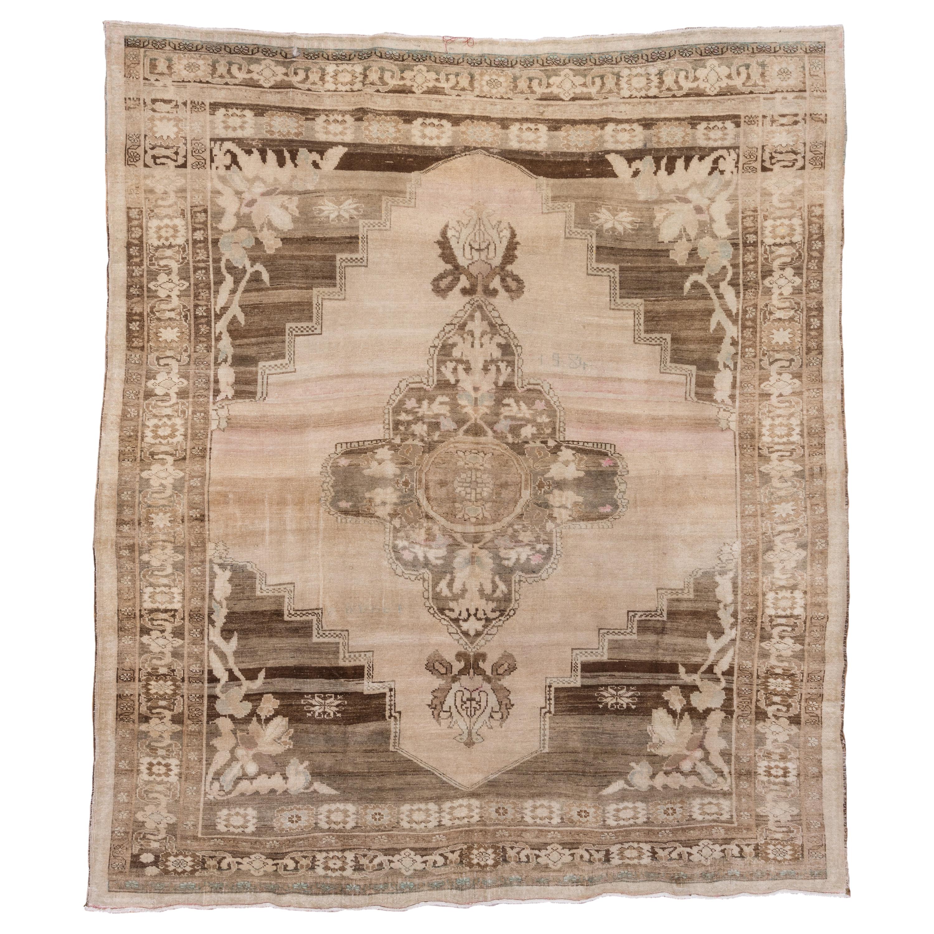 Large Turkish Oushak Rug with Neutral Color Palette and AllOver Flower