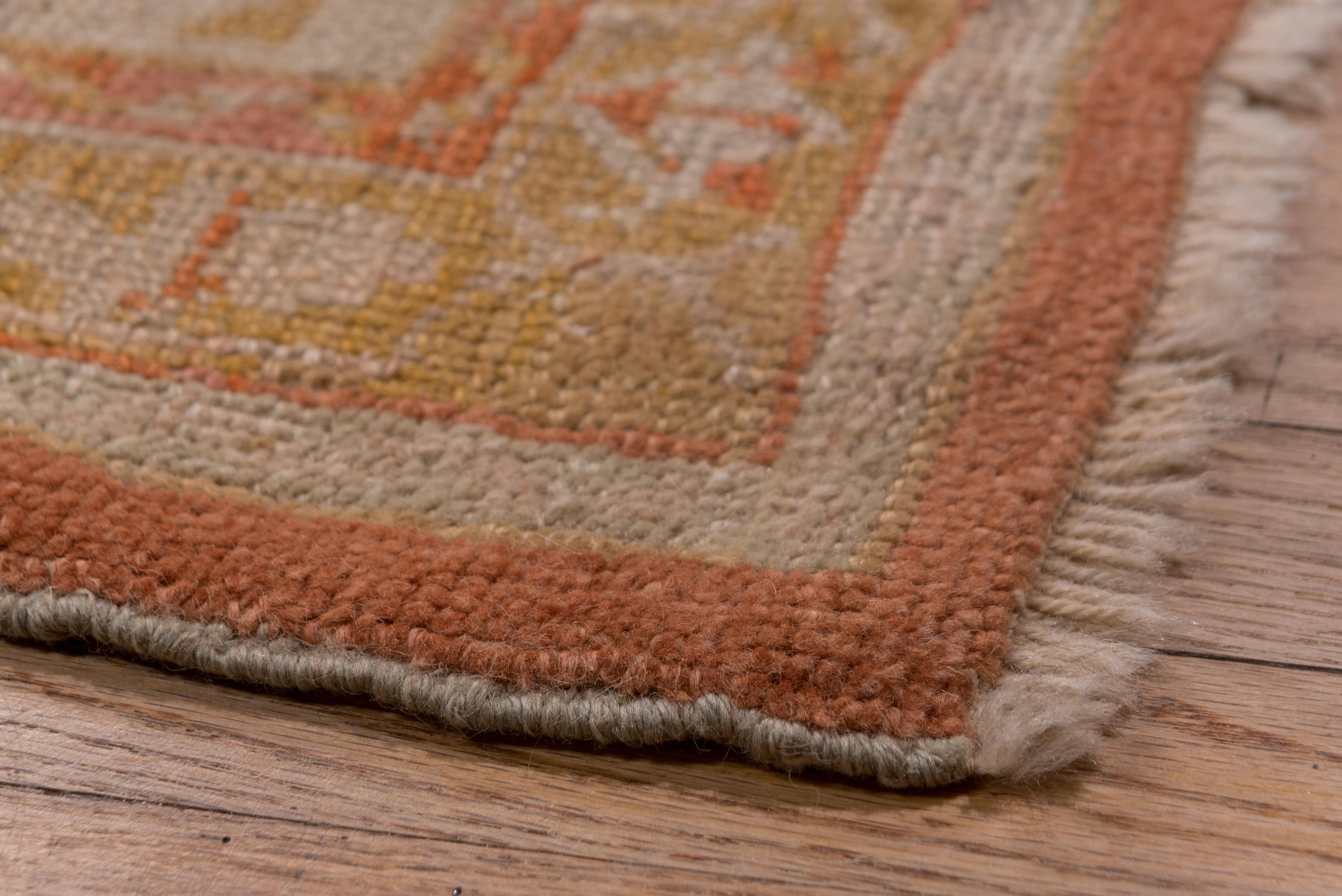 Antique Turkish Oushak Rug, Orange All-Over Field, Ivory Borders, circa 1900s For Sale 1