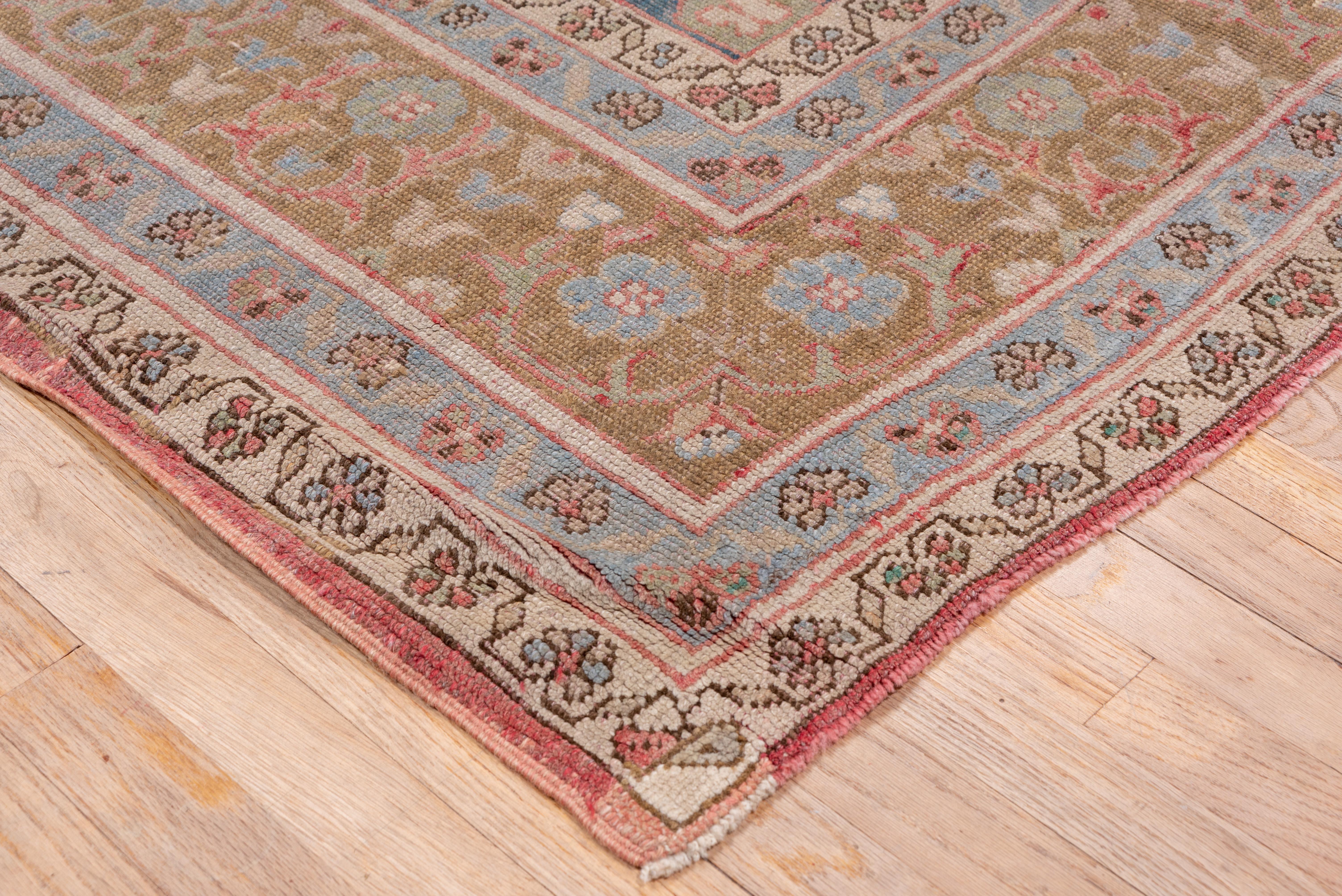 Antiker türkischer Oushak-Teppich, Palette in Rosa und Blau im Angebot 3