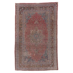 Tapis turc ancien d'Oushak, palette rose et bleue