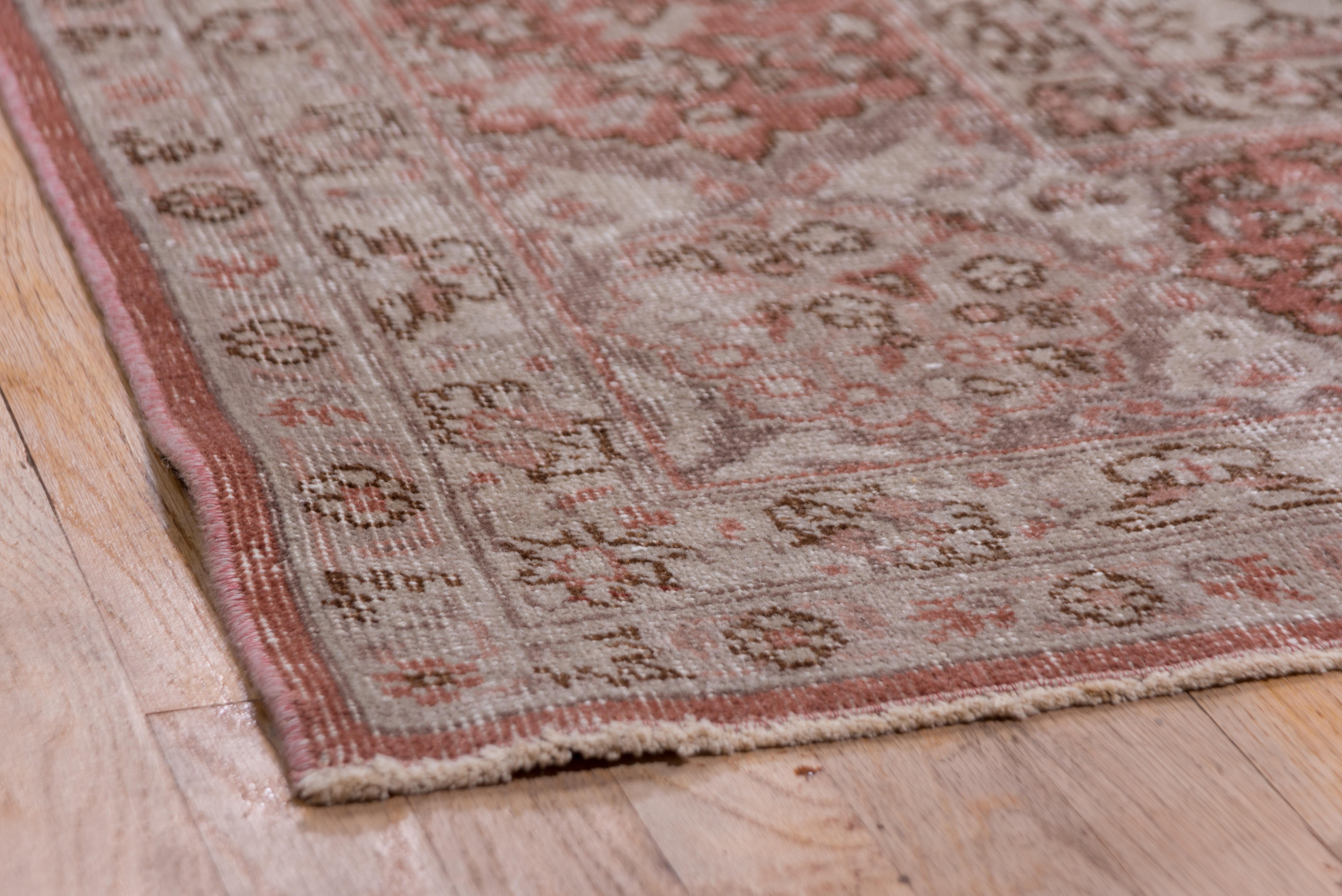 Antique Turkish Oushak Rug, Red Borders, Taupe Allover Field, circa 1940s For Sale 7