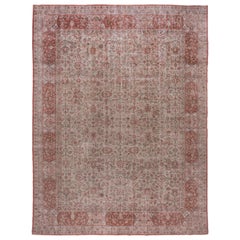 Vintage Turkish Oushak Rug, Red Borders, Taupe Allover Field, circa 1940s