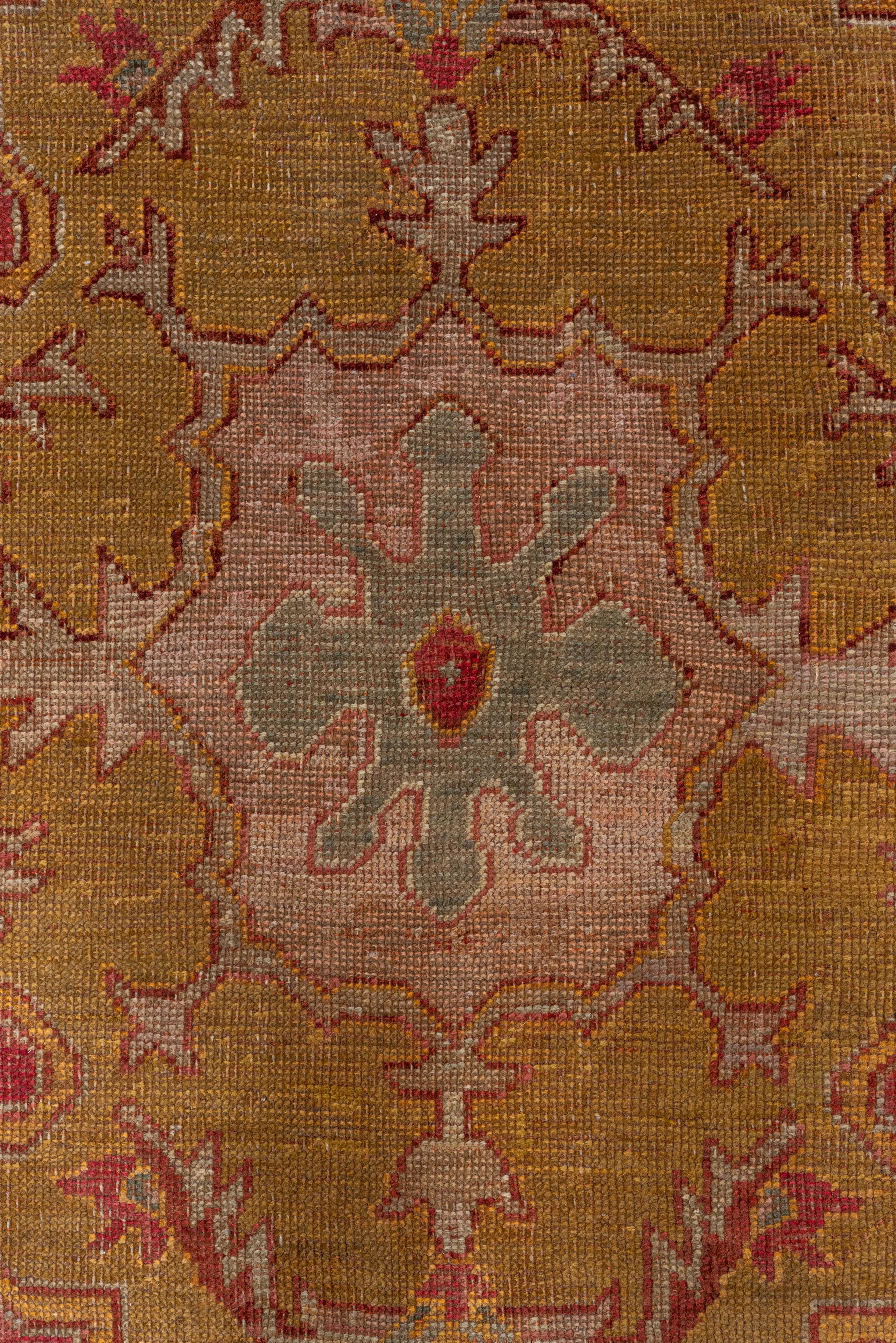 Antique Turkish Oushak Rug, Red Field and Gold Borders, Center Medallion For Sale 1